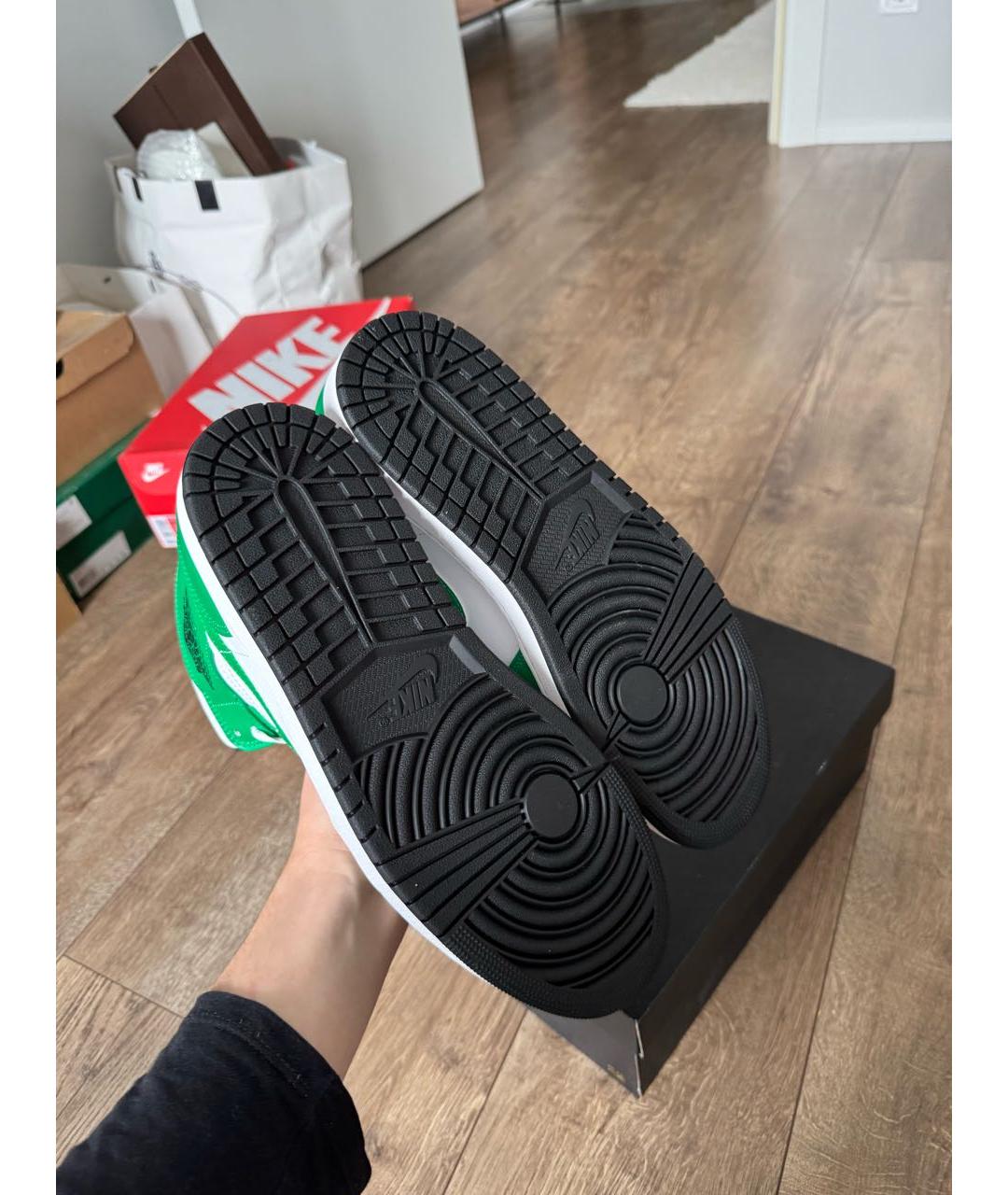 NIKE Зеленые кожаные высокие кроссовки / кеды, фото 4