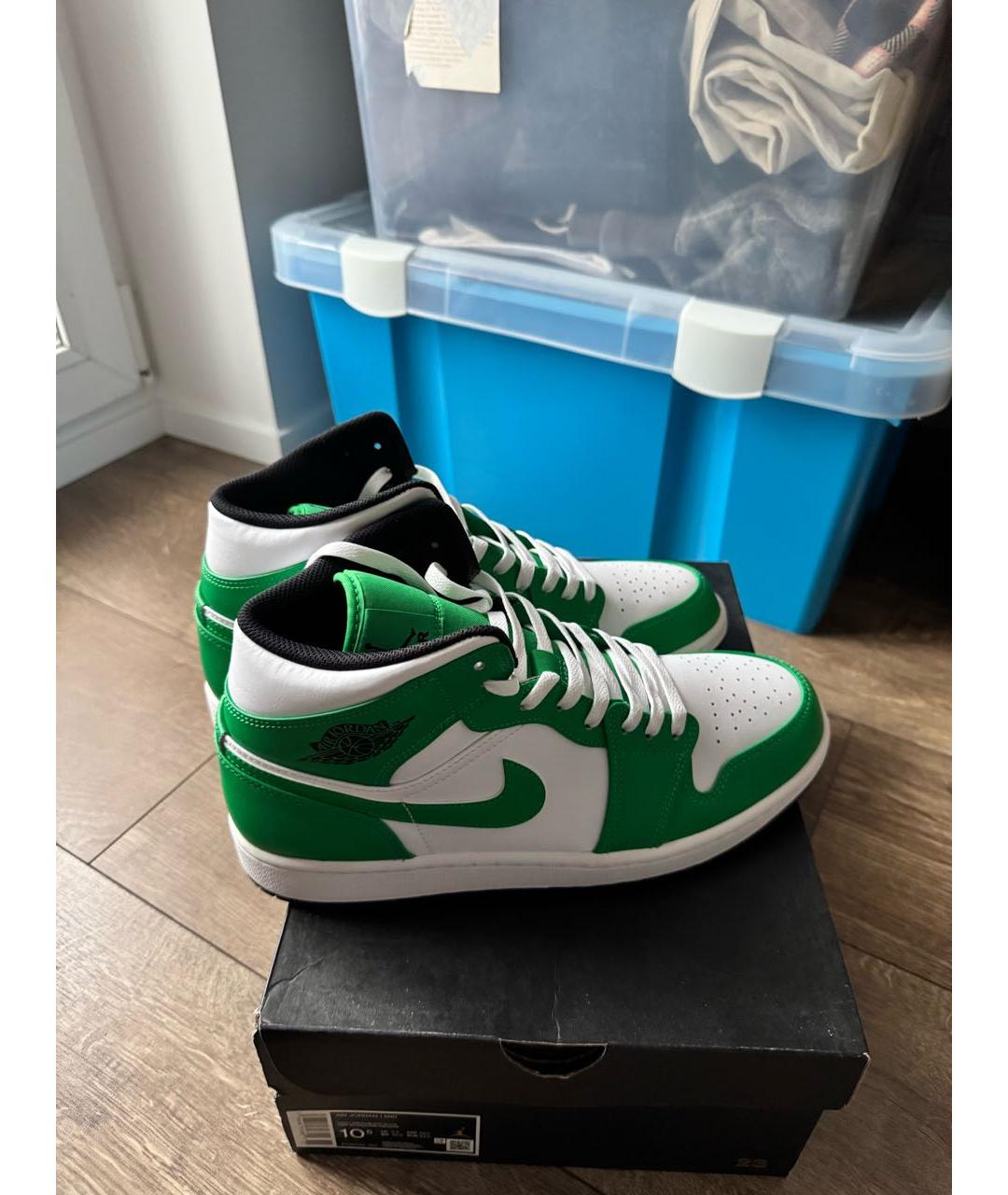 NIKE Зеленые кожаные высокие кроссовки / кеды, фото 2