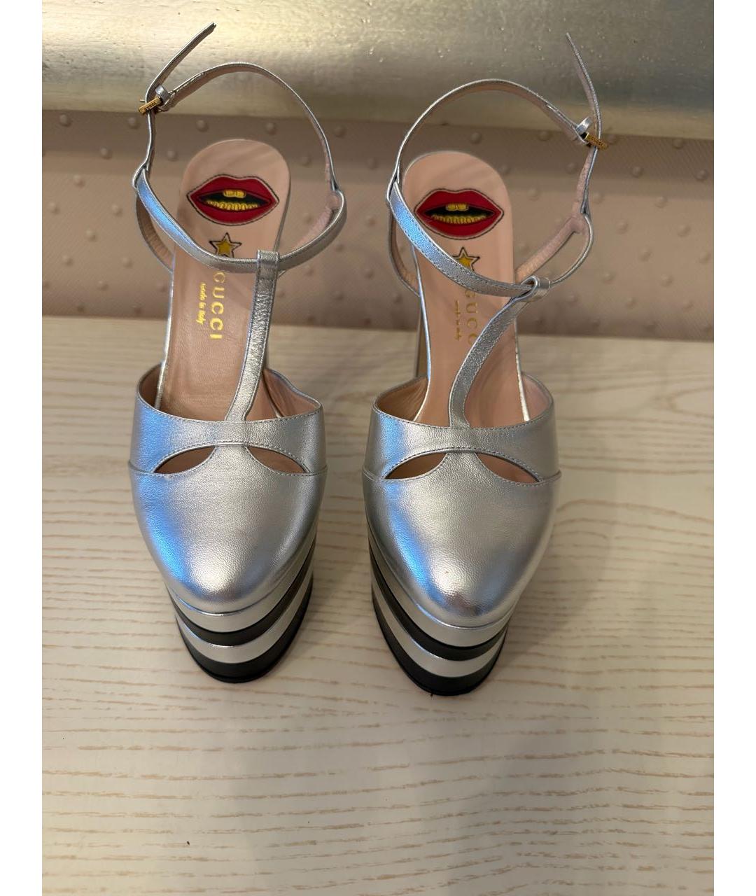 GUCCI Серебряные кожаные туфли, фото 2