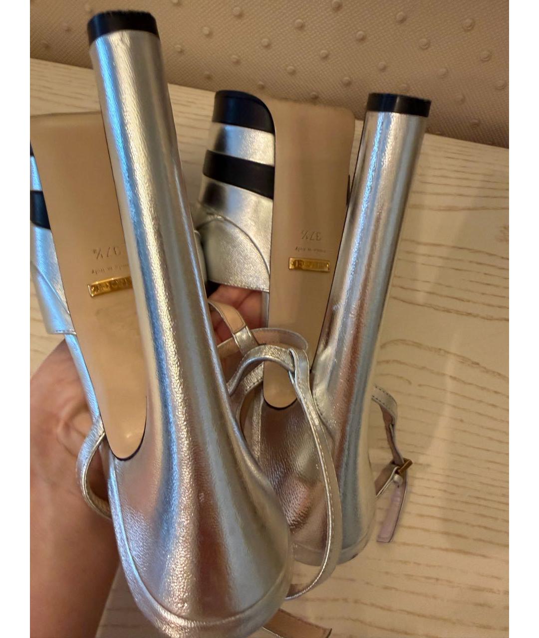 GUCCI Серебряные кожаные туфли, фото 5
