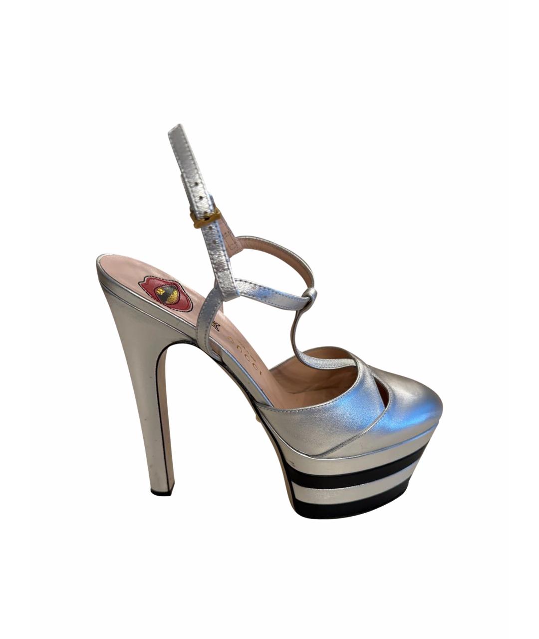 GUCCI Серебряные кожаные туфли, фото 9