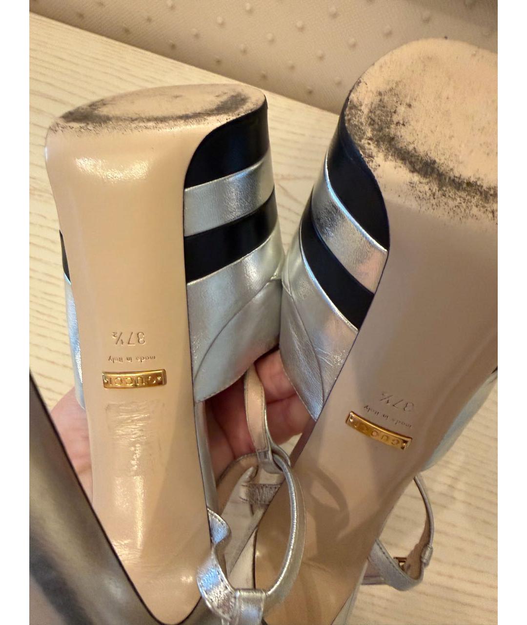 GUCCI Серебряные кожаные туфли, фото 8