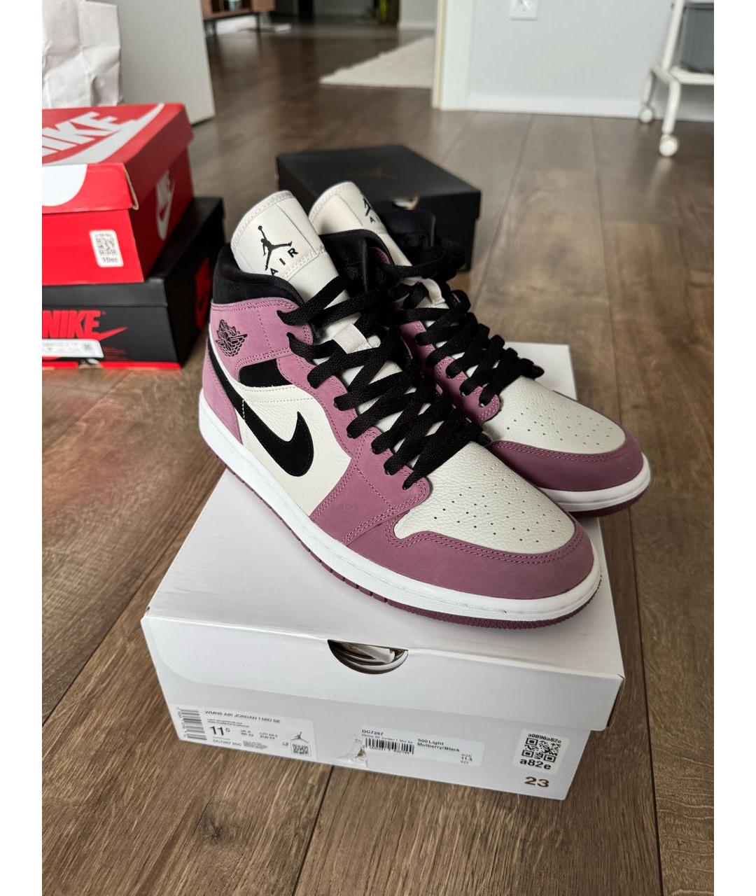 NIKE Розовые кожаные высокие кроссовки / кеды, фото 5