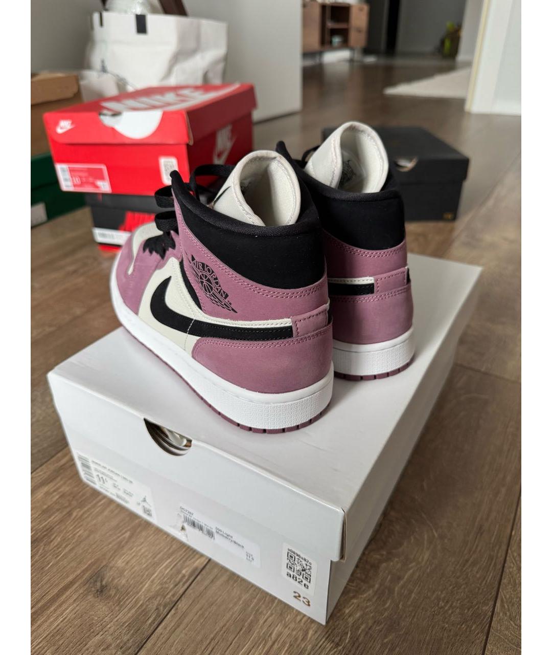 NIKE Розовые кожаные высокие кроссовки / кеды, фото 3