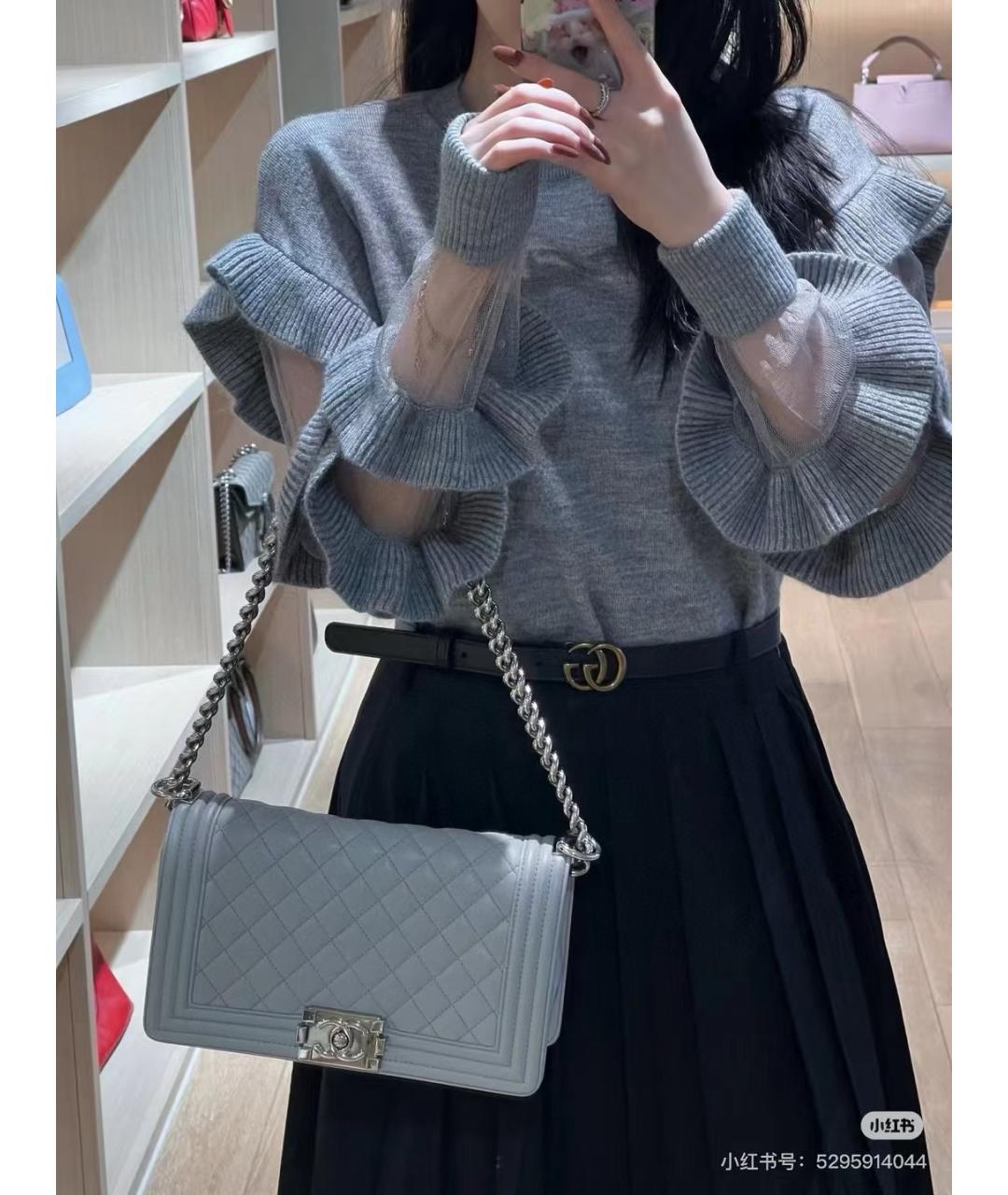 CHANEL Голубая кожаная сумка через плечо, фото 6