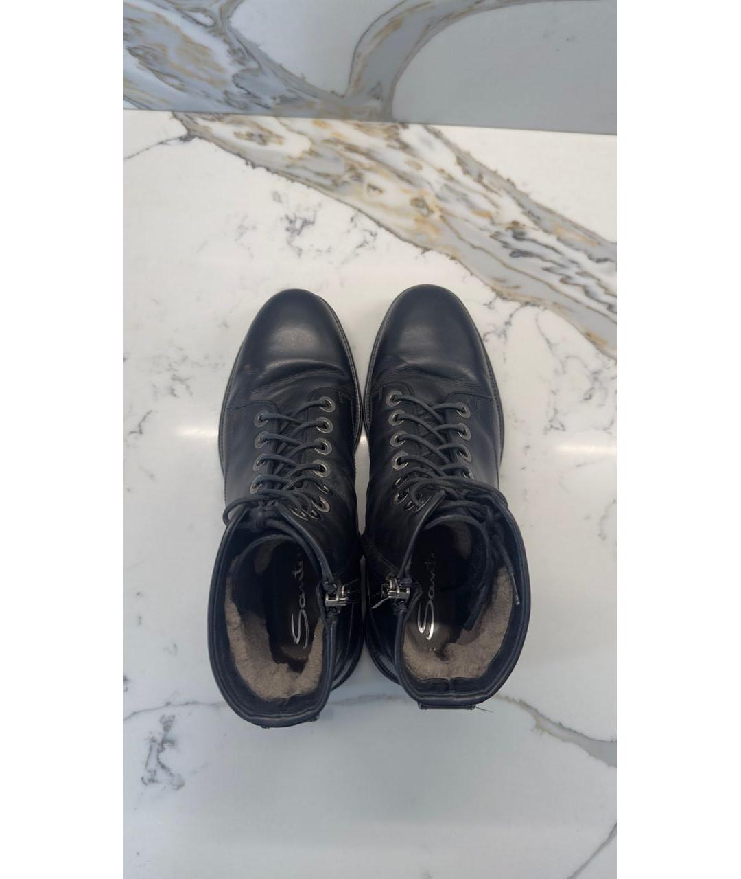 SANTONI Черные кожаные ботинки, фото 3