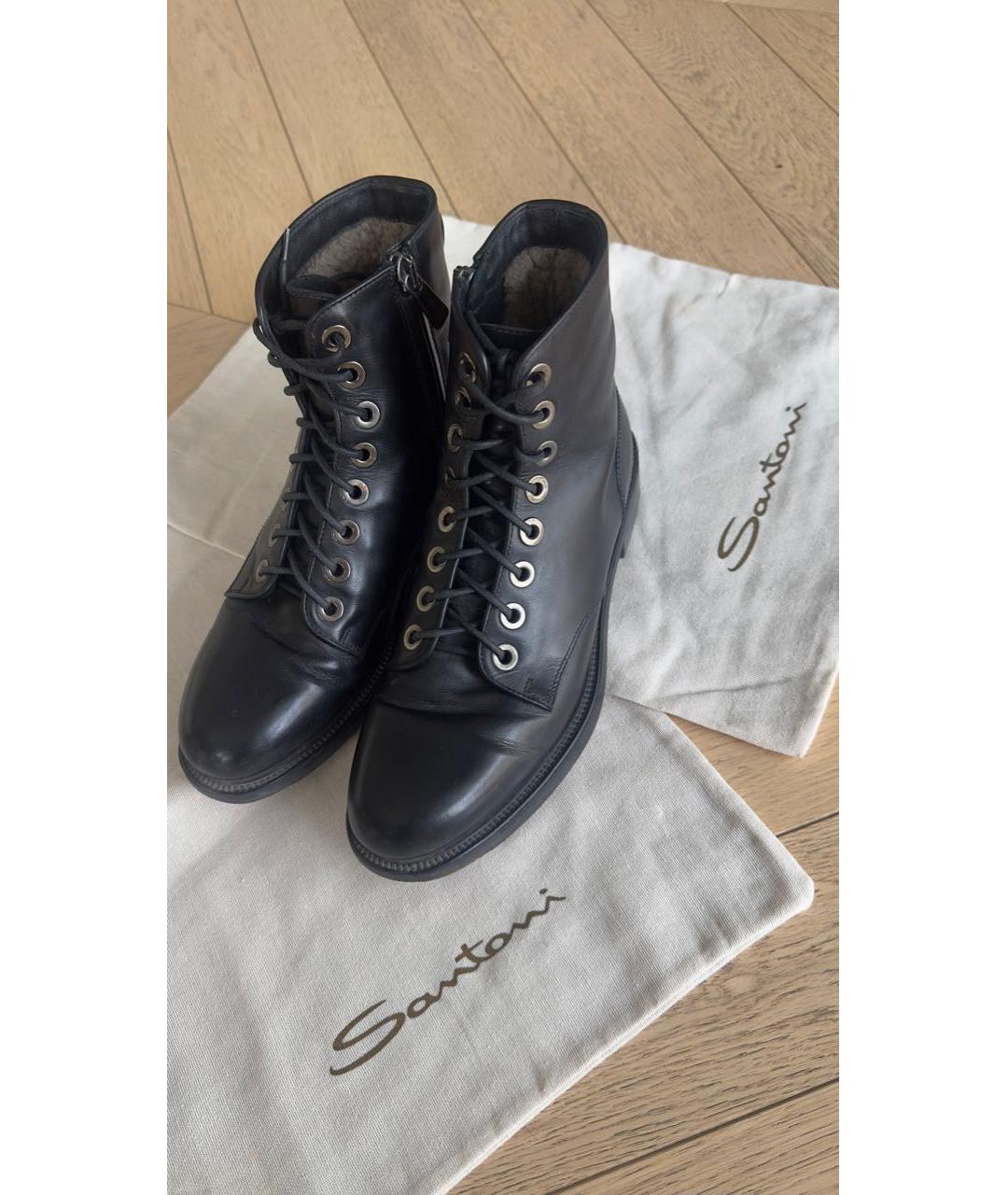 SANTONI Черные кожаные ботинки, фото 5