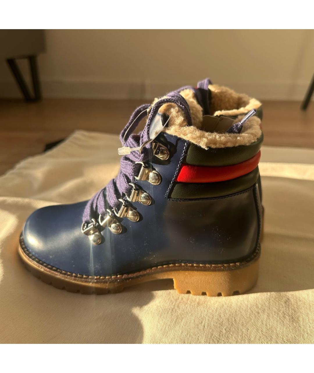 GUCCI KIDS Темно-синие кожаные ботинки, фото 6