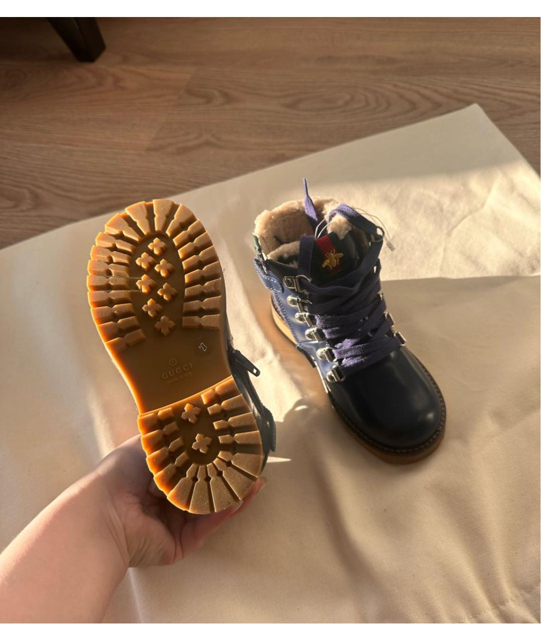 GUCCI KIDS Темно-синие кожаные ботинки, фото 5