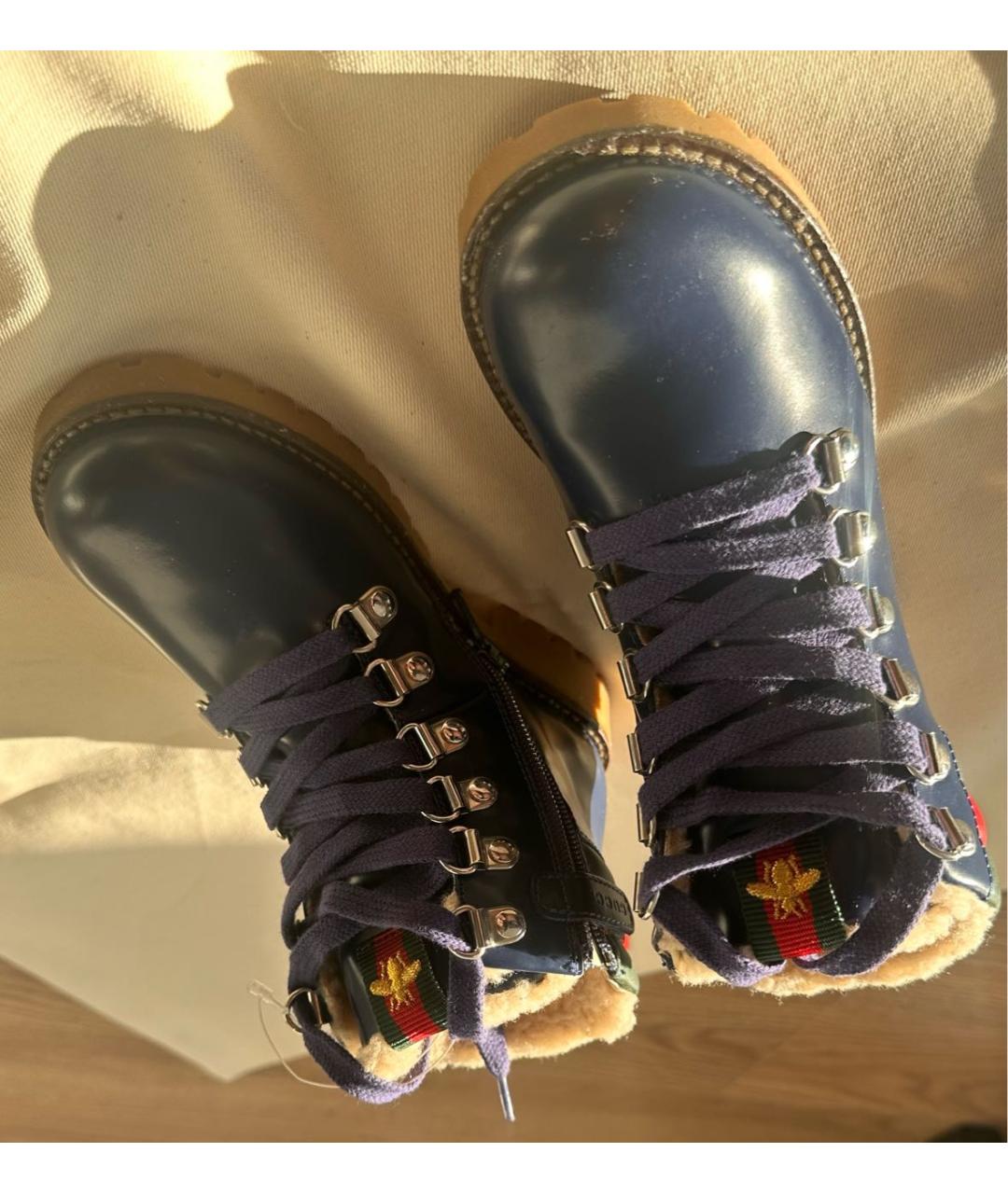 GUCCI KIDS Темно-синие кожаные ботинки, фото 3