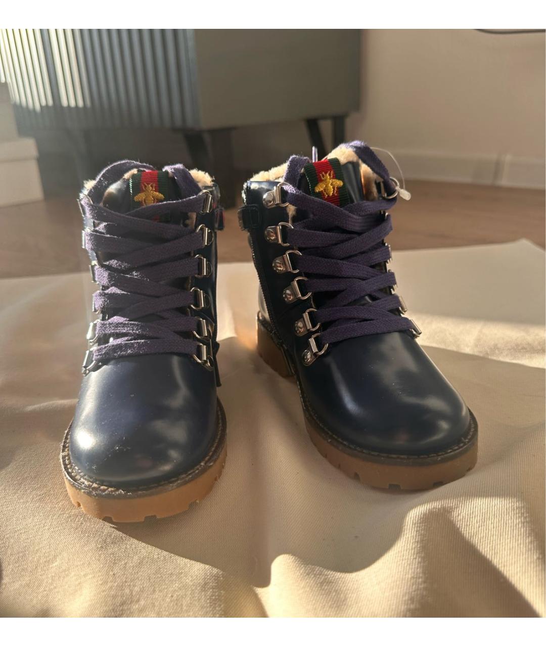 GUCCI KIDS Темно-синие кожаные ботинки, фото 2