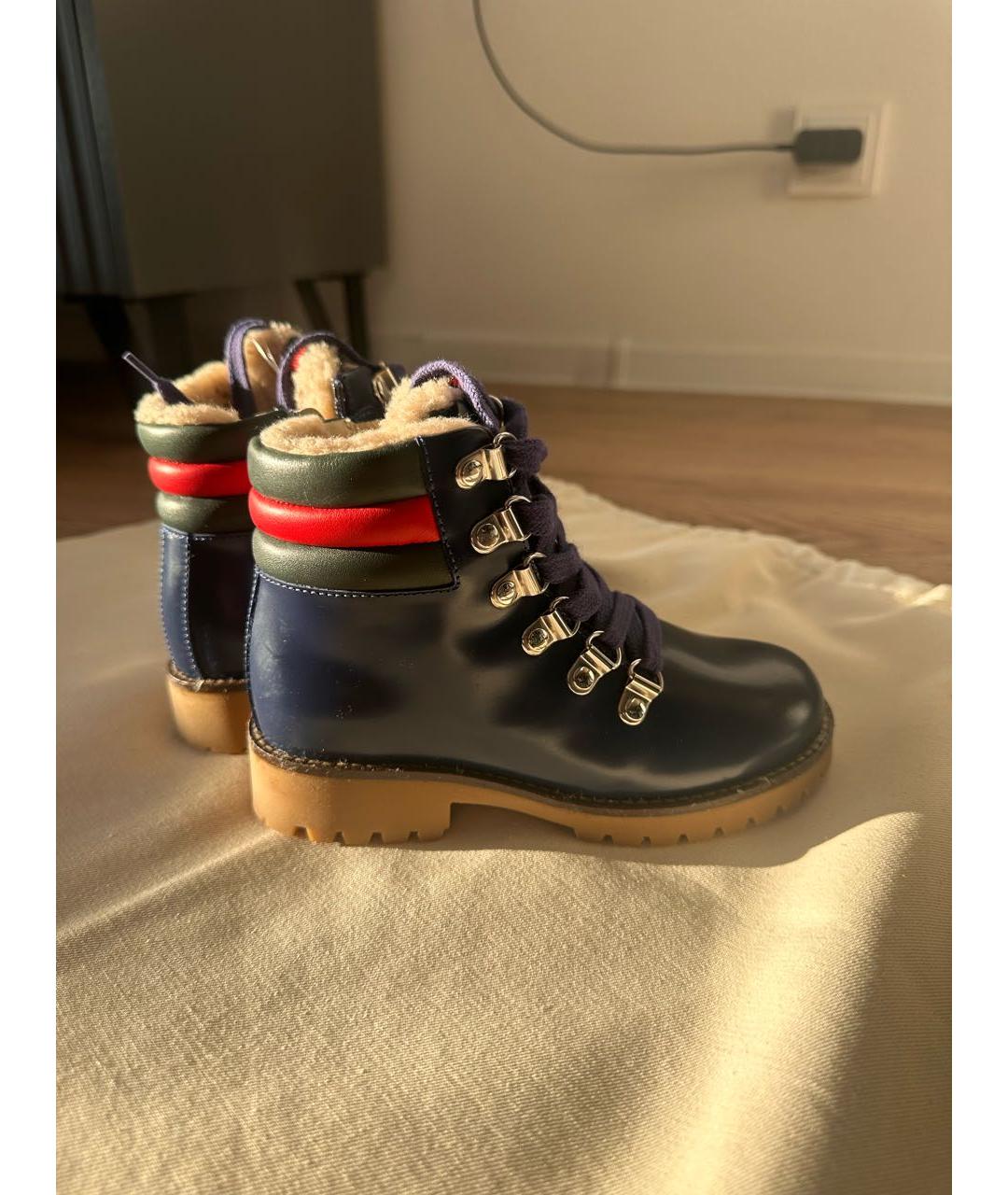 GUCCI KIDS Темно-синие кожаные ботинки, фото 7