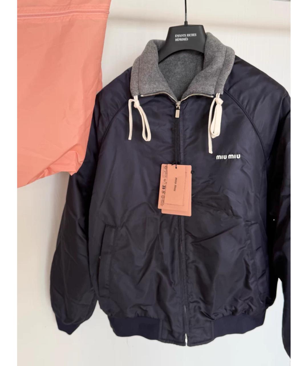 MIU MIU Темно-синяя синтетическая куртка, фото 2