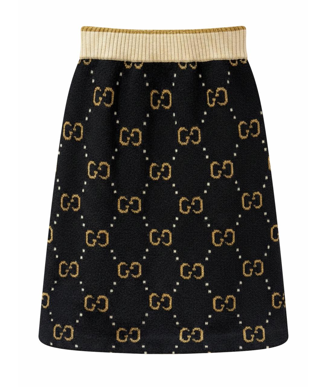 GUCCI Черная шерстяная юбка миди, фото 1