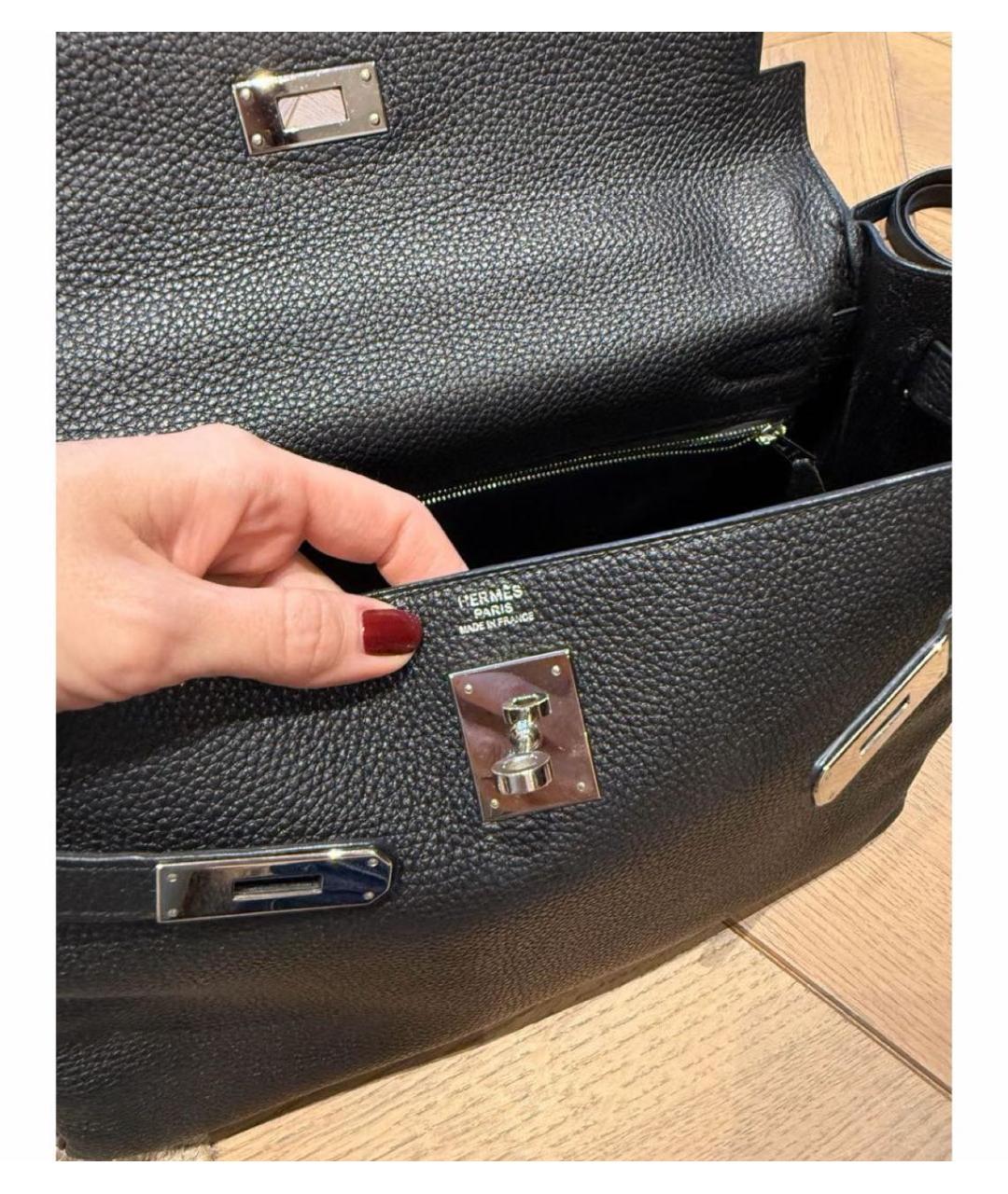 HERMES Черная кожаная сумка с короткими ручками, фото 4