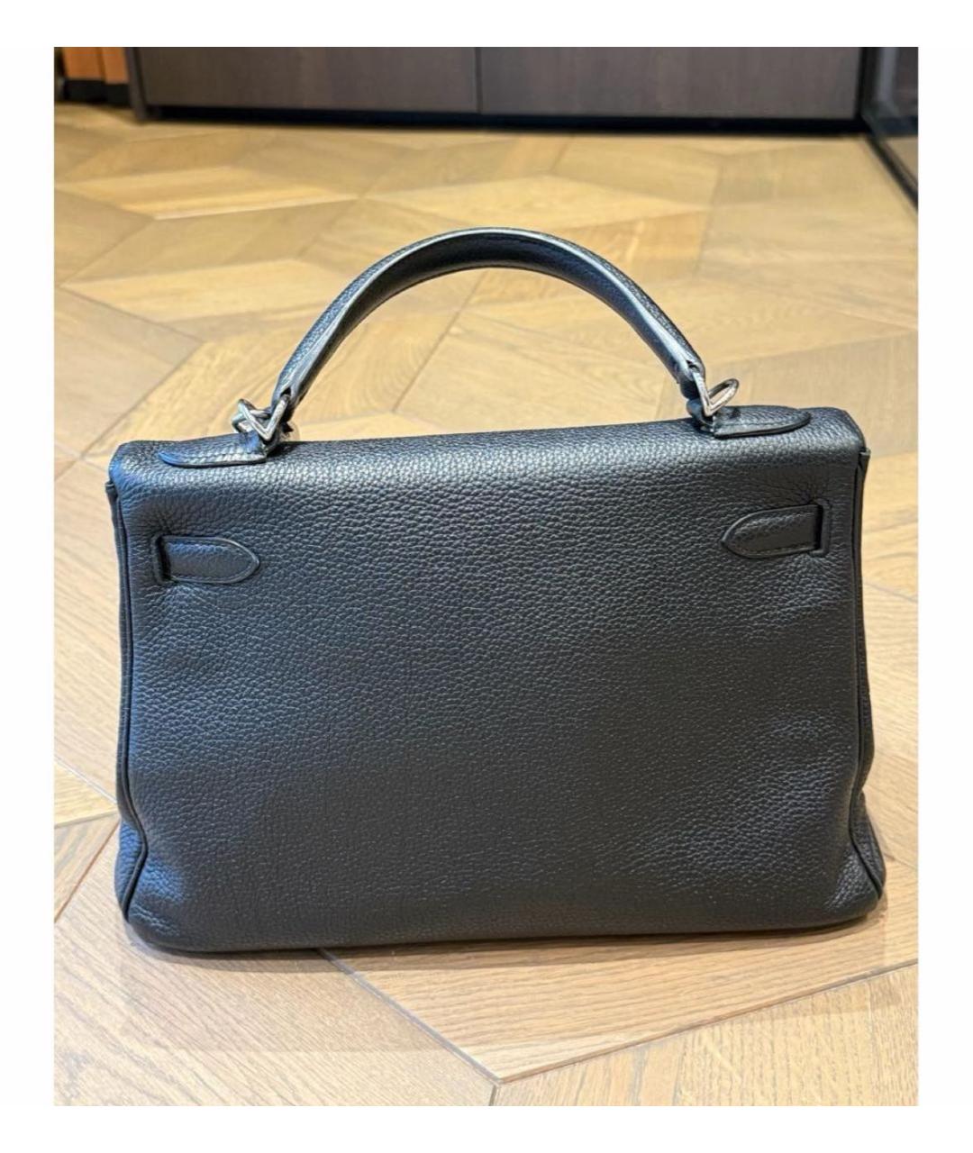 HERMES Черная кожаная сумка с короткими ручками, фото 3