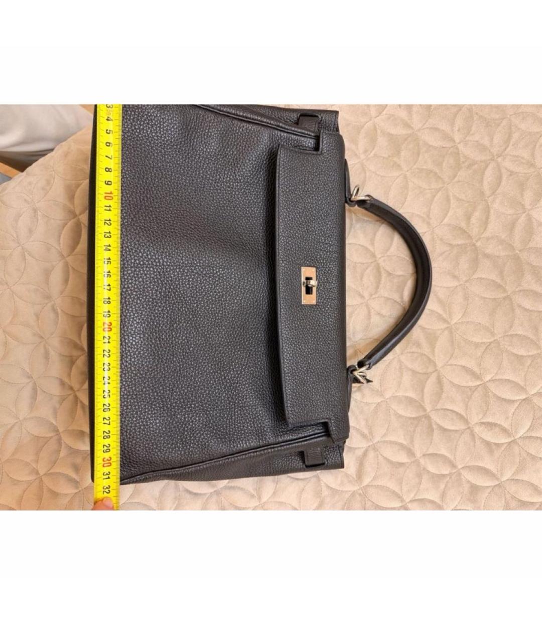HERMES Черная кожаная сумка с короткими ручками, фото 6