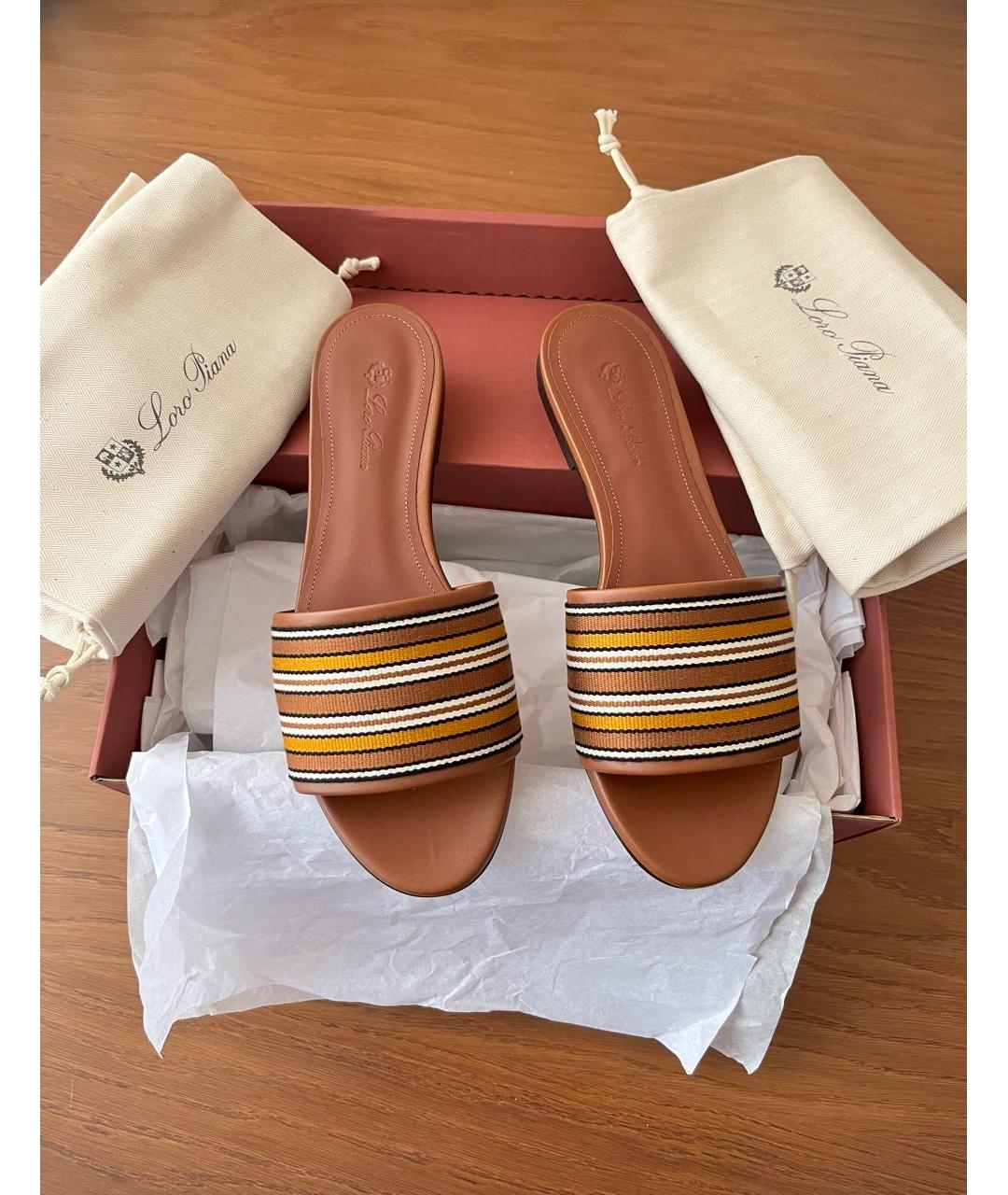LORO PIANA Коричневые текстильные шлепанцы, фото 2
