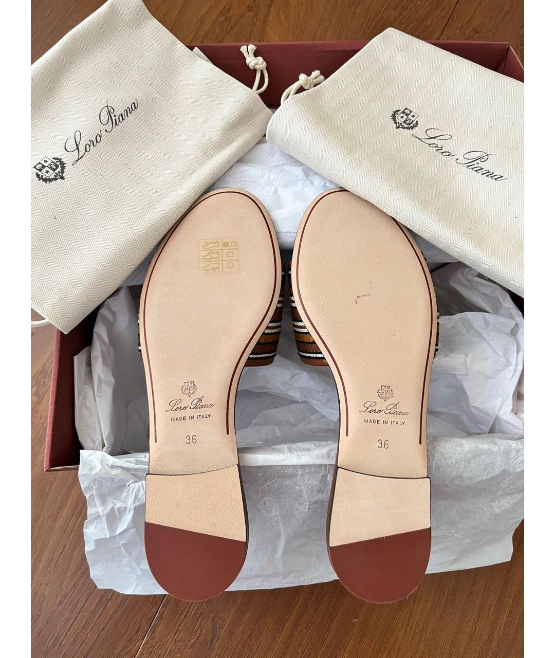 LORO PIANA Коричневые текстильные шлепанцы, фото 4