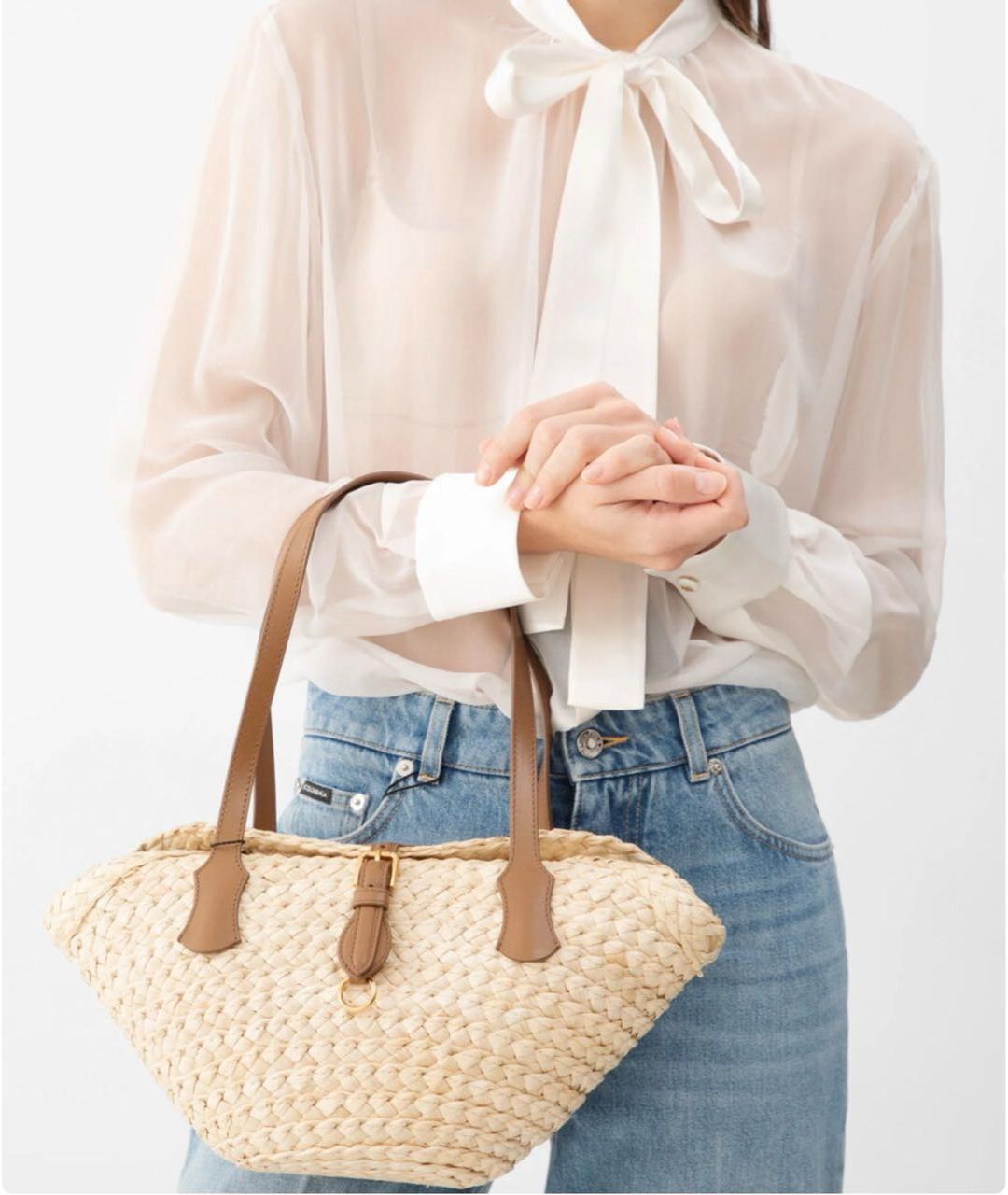 DOLCE&GABBANA Бежевая пелетеная сумка тоут, фото 6