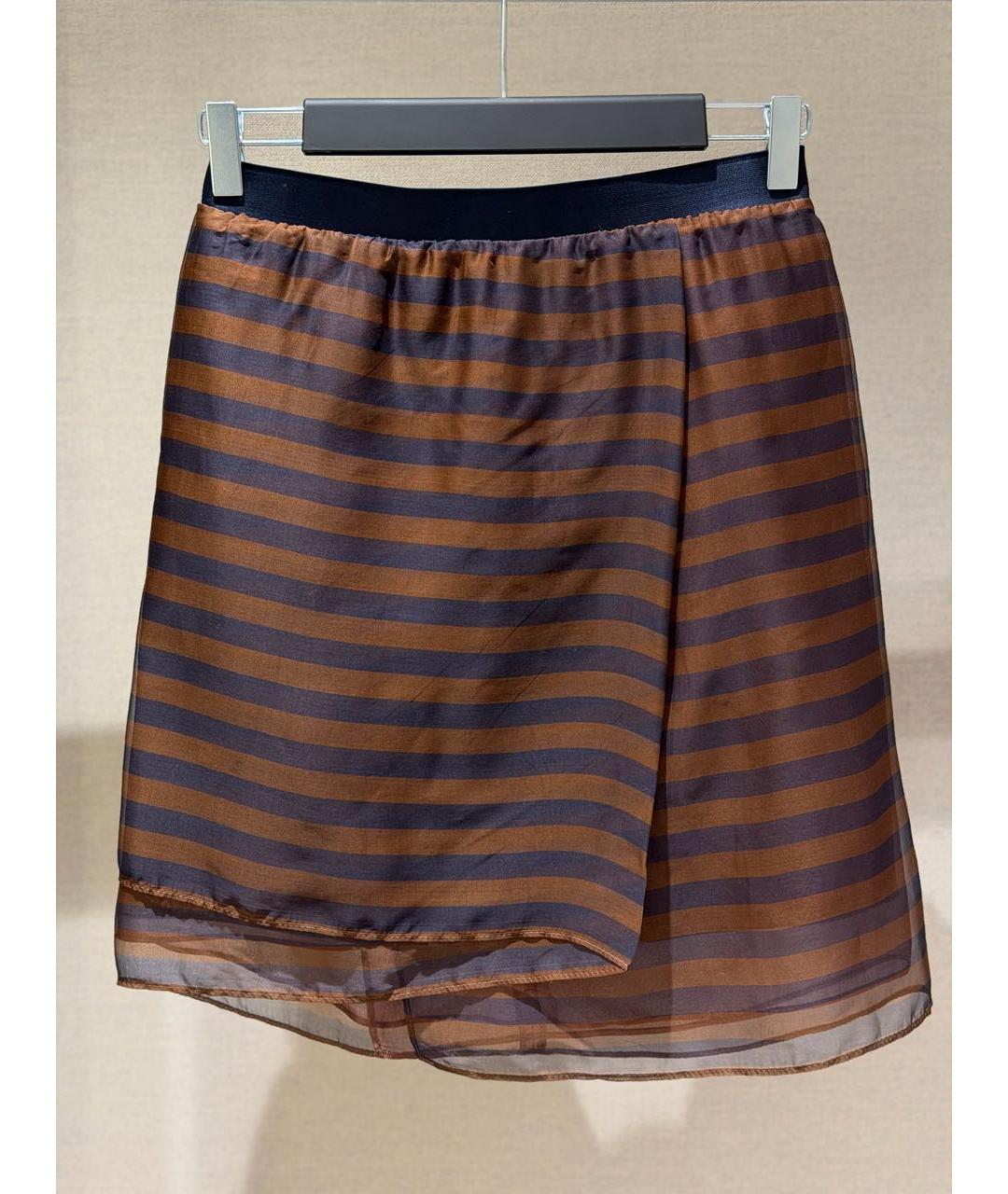 BRUNELLO CUCINELLI Коричневая шелковая юбка мини, фото 6