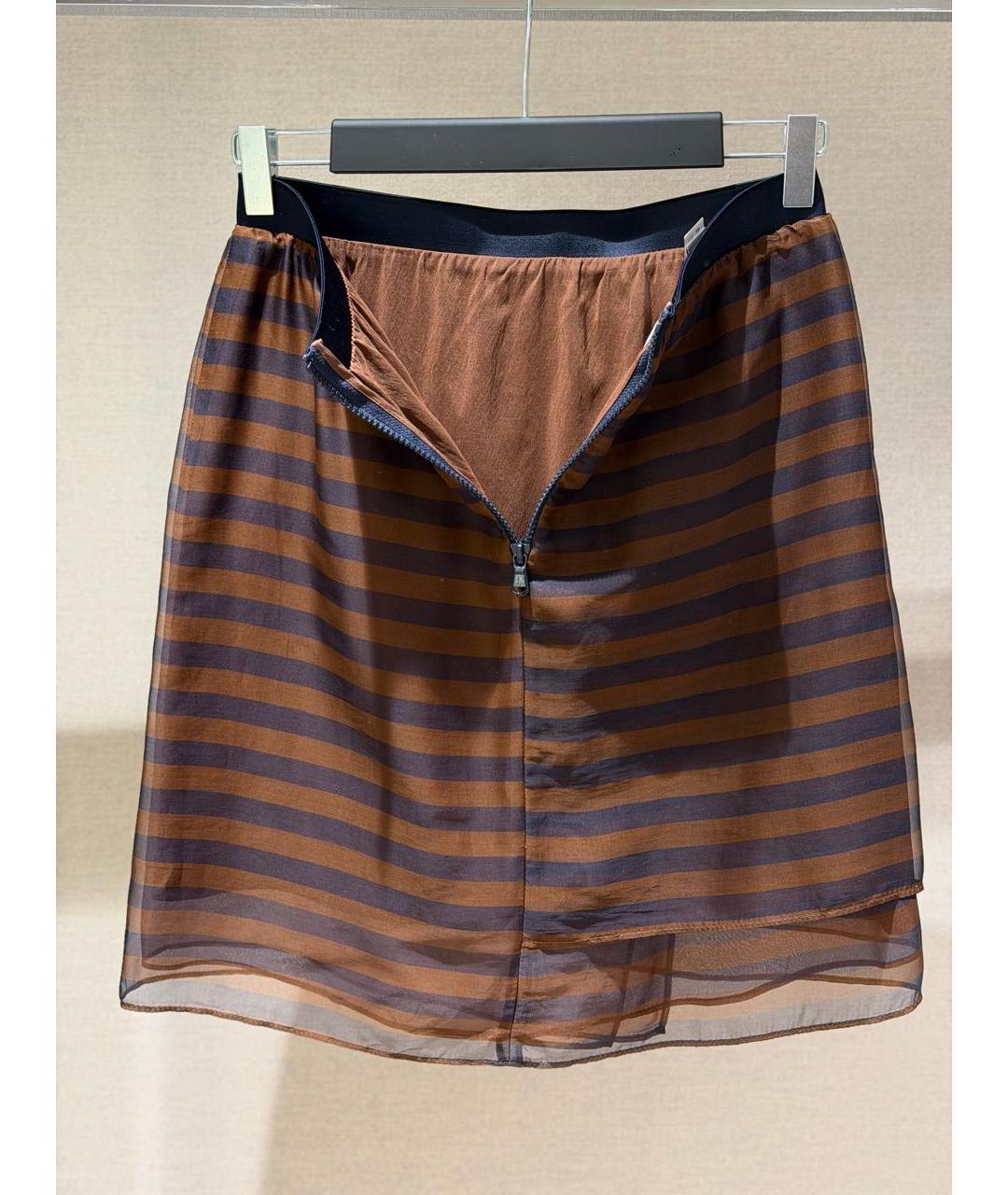 BRUNELLO CUCINELLI Коричневая шелковая юбка мини, фото 2