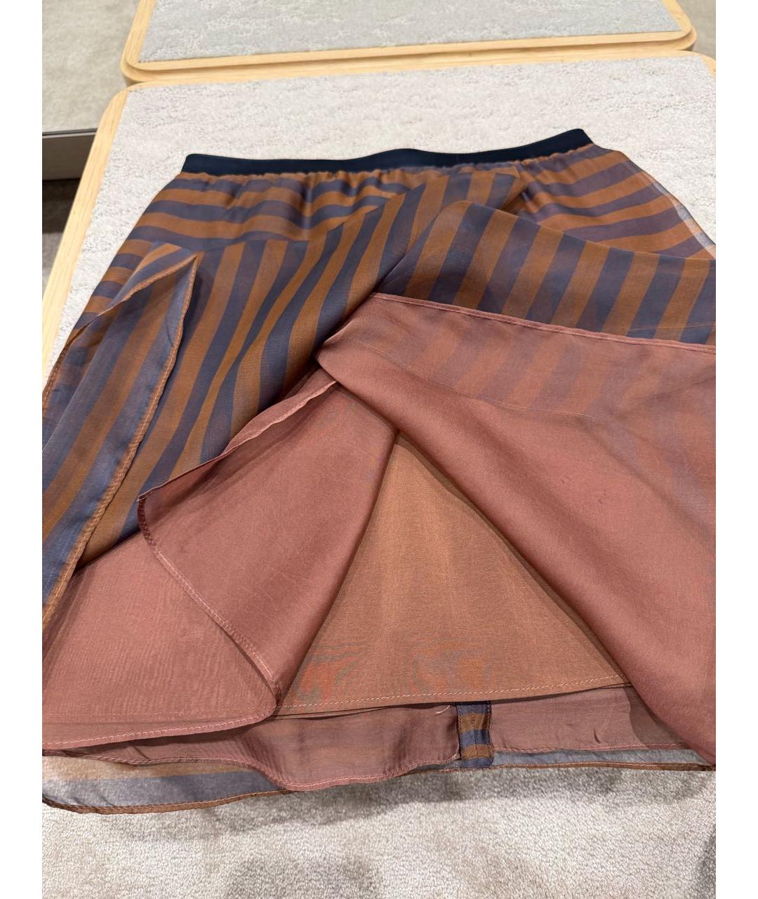 BRUNELLO CUCINELLI Коричневая шелковая юбка мини, фото 5