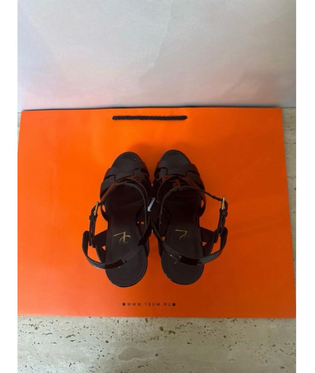 SAINT LAURENT Черные босоножки из лакированной кожи, фото 6