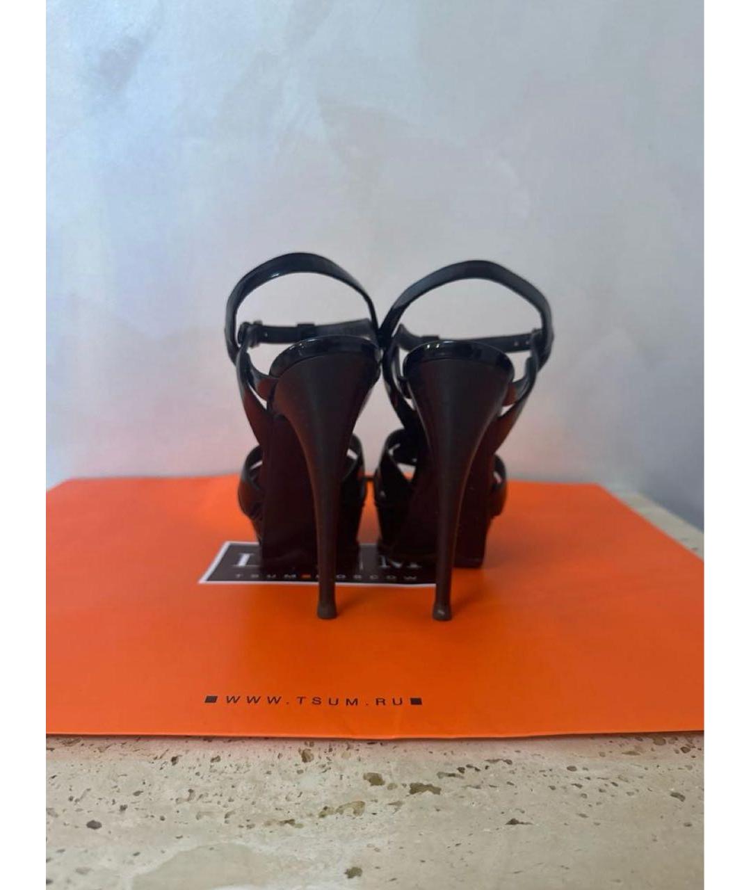 SAINT LAURENT Черные босоножки из лакированной кожи, фото 5