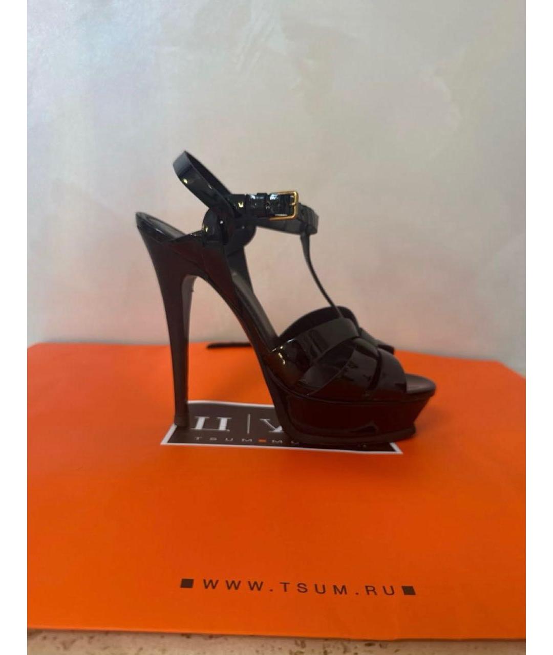 SAINT LAURENT Черные босоножки из лакированной кожи, фото 7