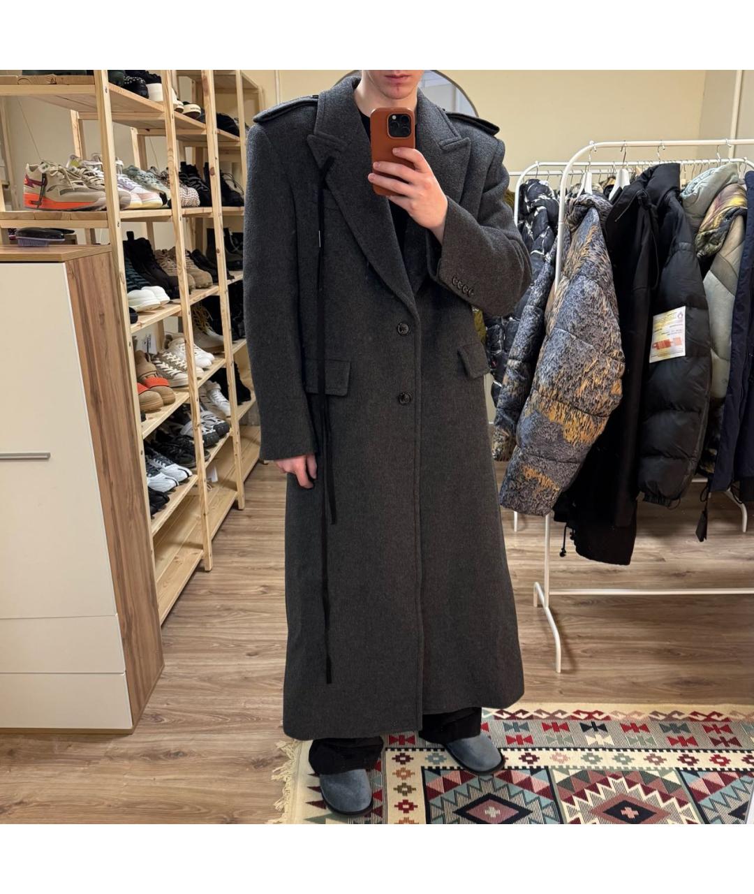 ANN DEMEULEMEESTER Серое шерстяное пальто, фото 8