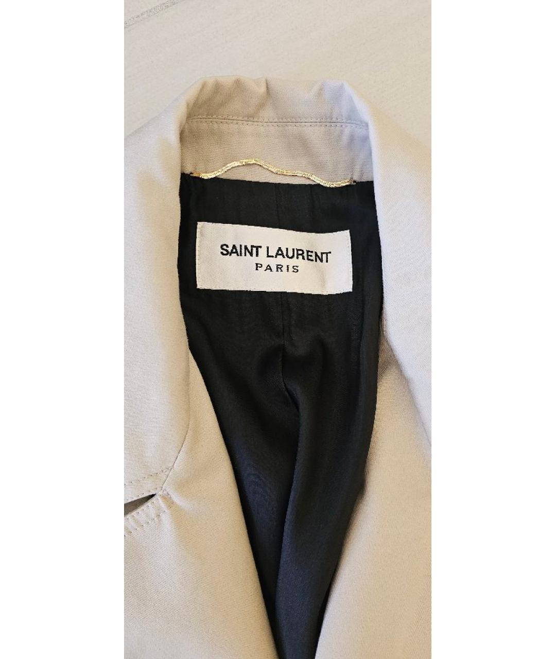 SAINT LAURENT Бежевый хлопковый тренч / плащ, фото 3