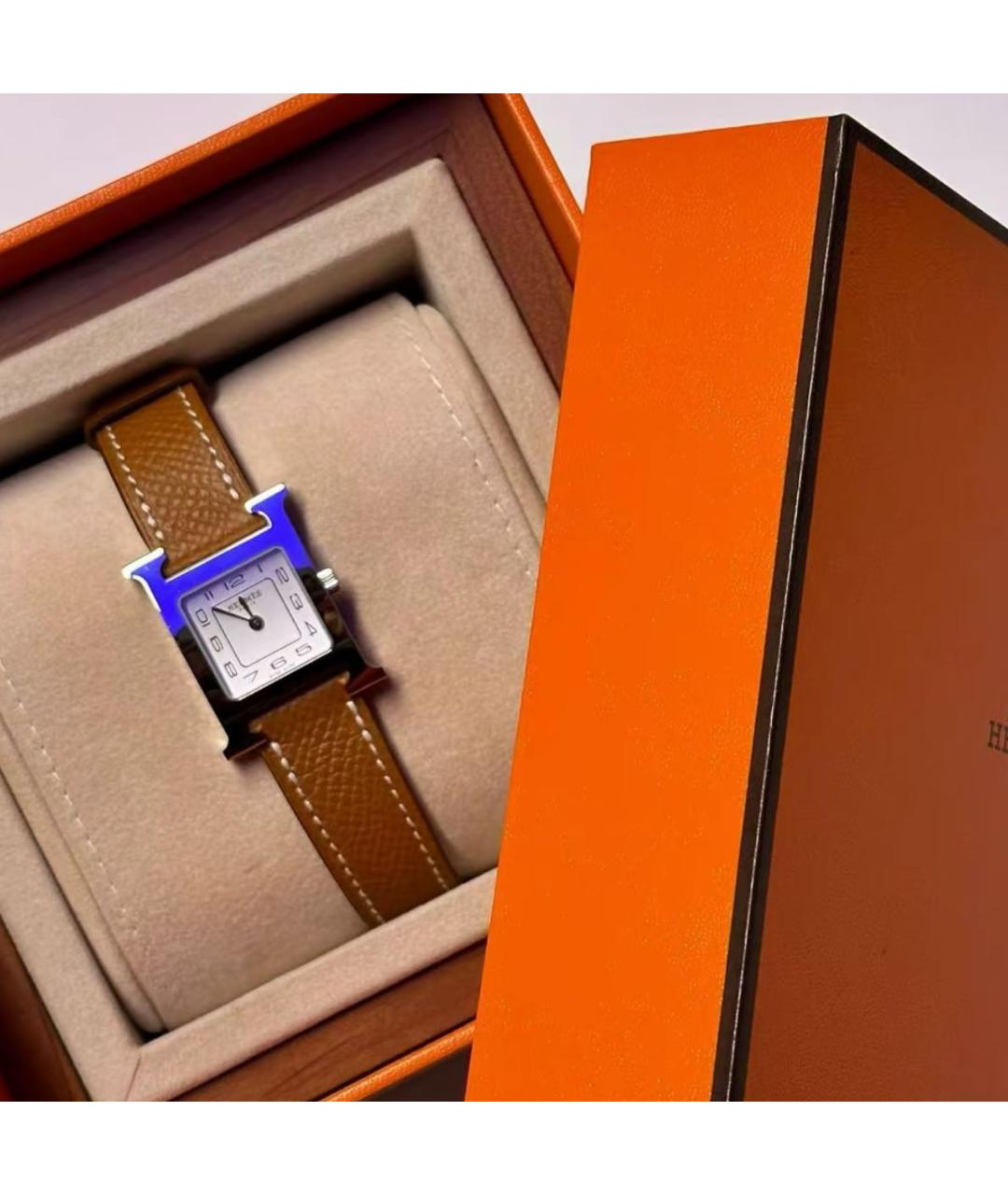 HERMES Оранжевое стальные часы, фото 3
