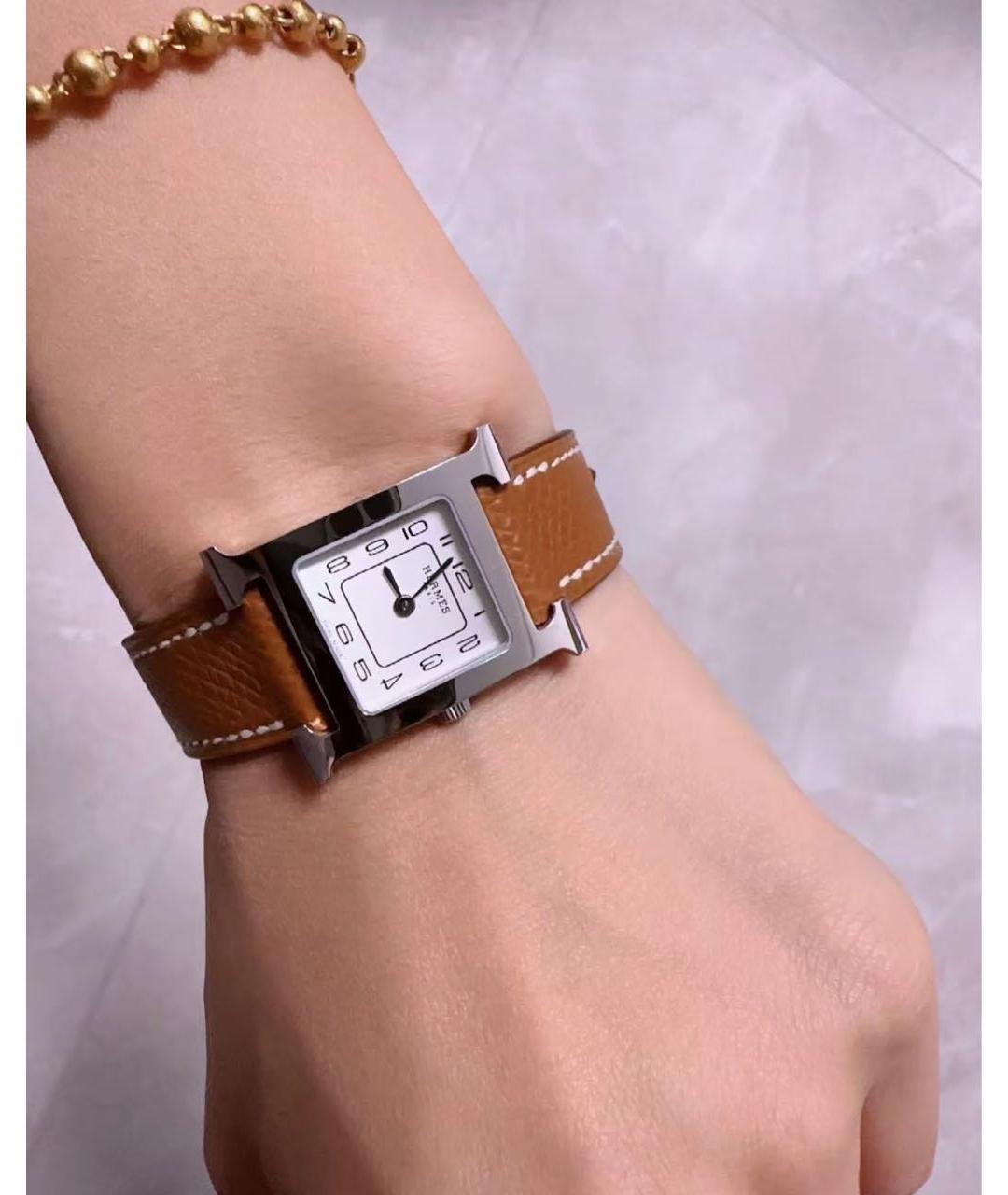 HERMES Оранжевое стальные часы, фото 4