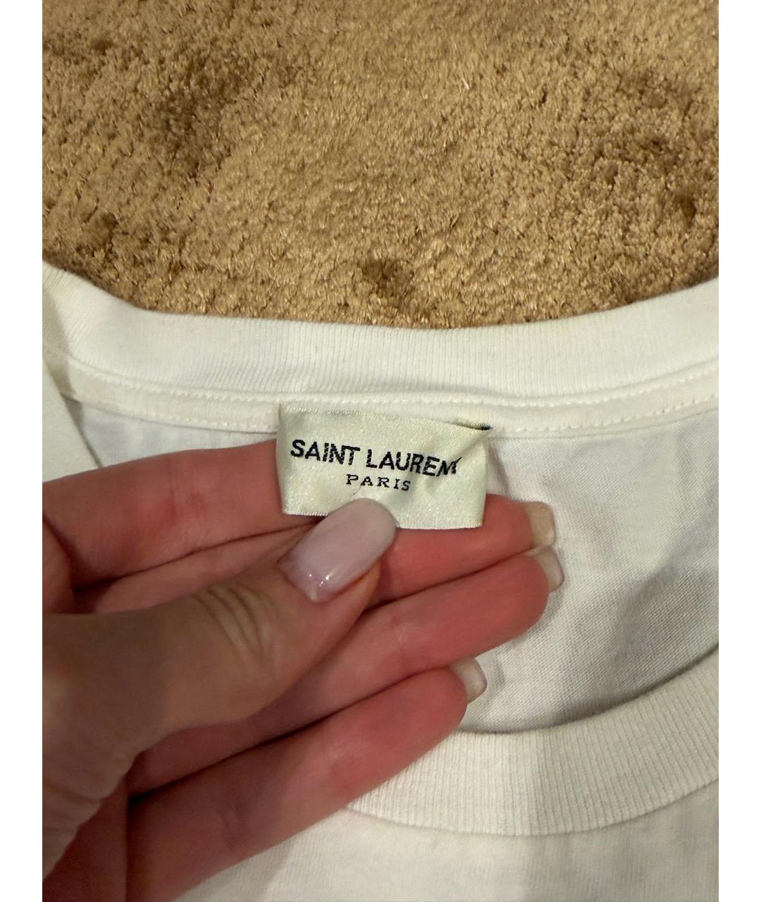 SAINT LAURENT Белая хлопковая футболка, фото 2