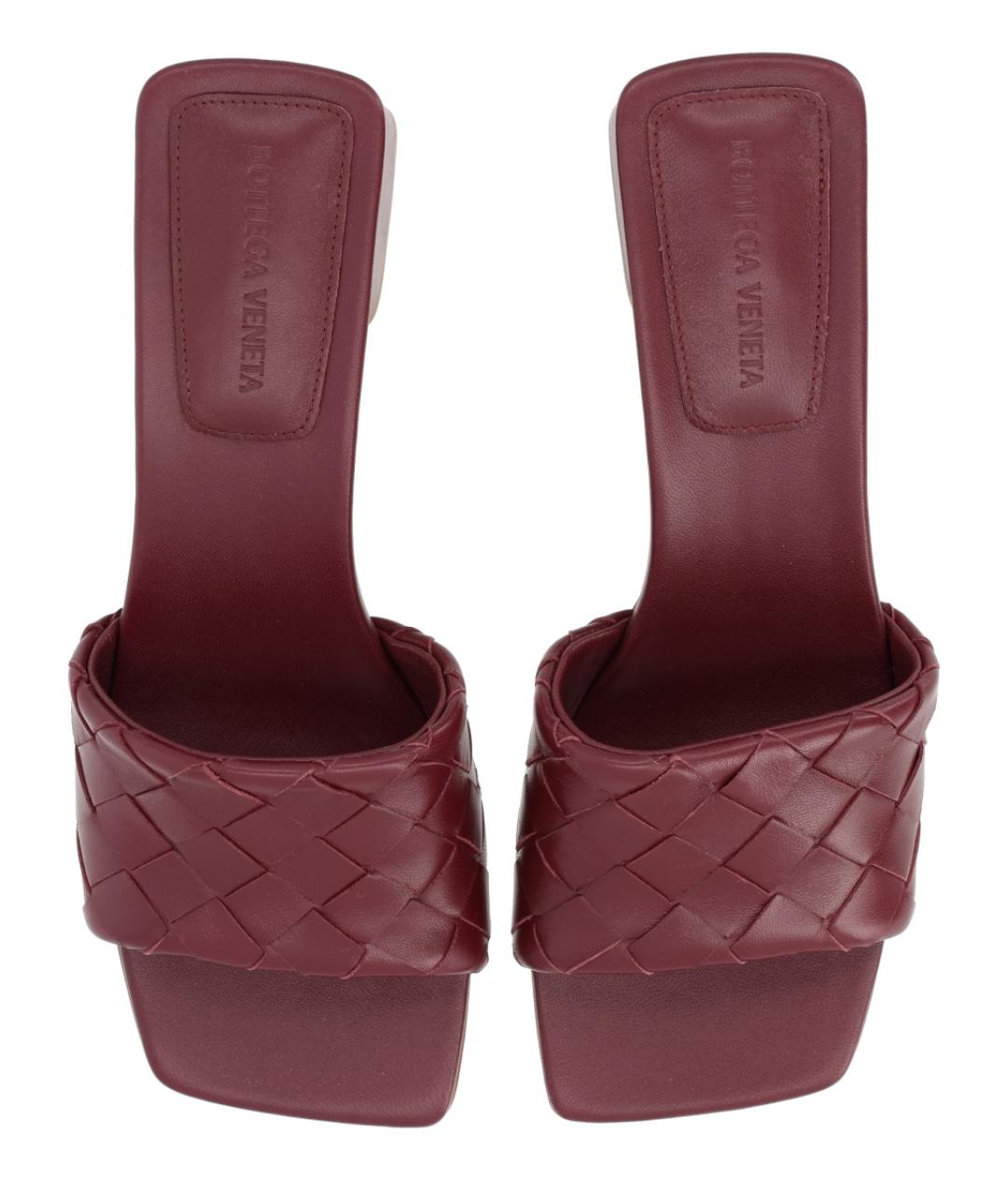BOTTEGA VENETA Бордовые кожаные босоножки, фото 5