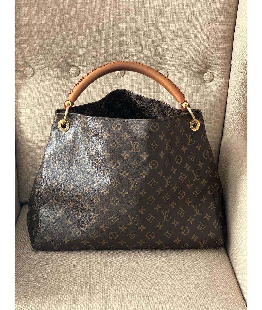 LOUIS VUITTON Коричневая кожаная сумка тоут, фото 9