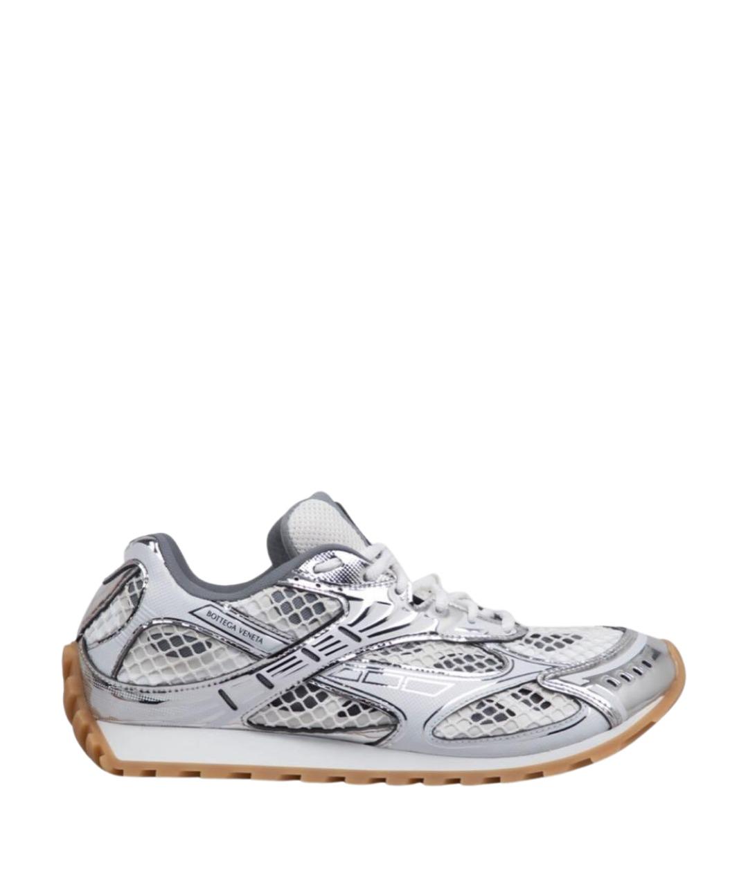 BOTTEGA VENETA Серебряные текстильные низкие кроссовки / кеды, фото 1