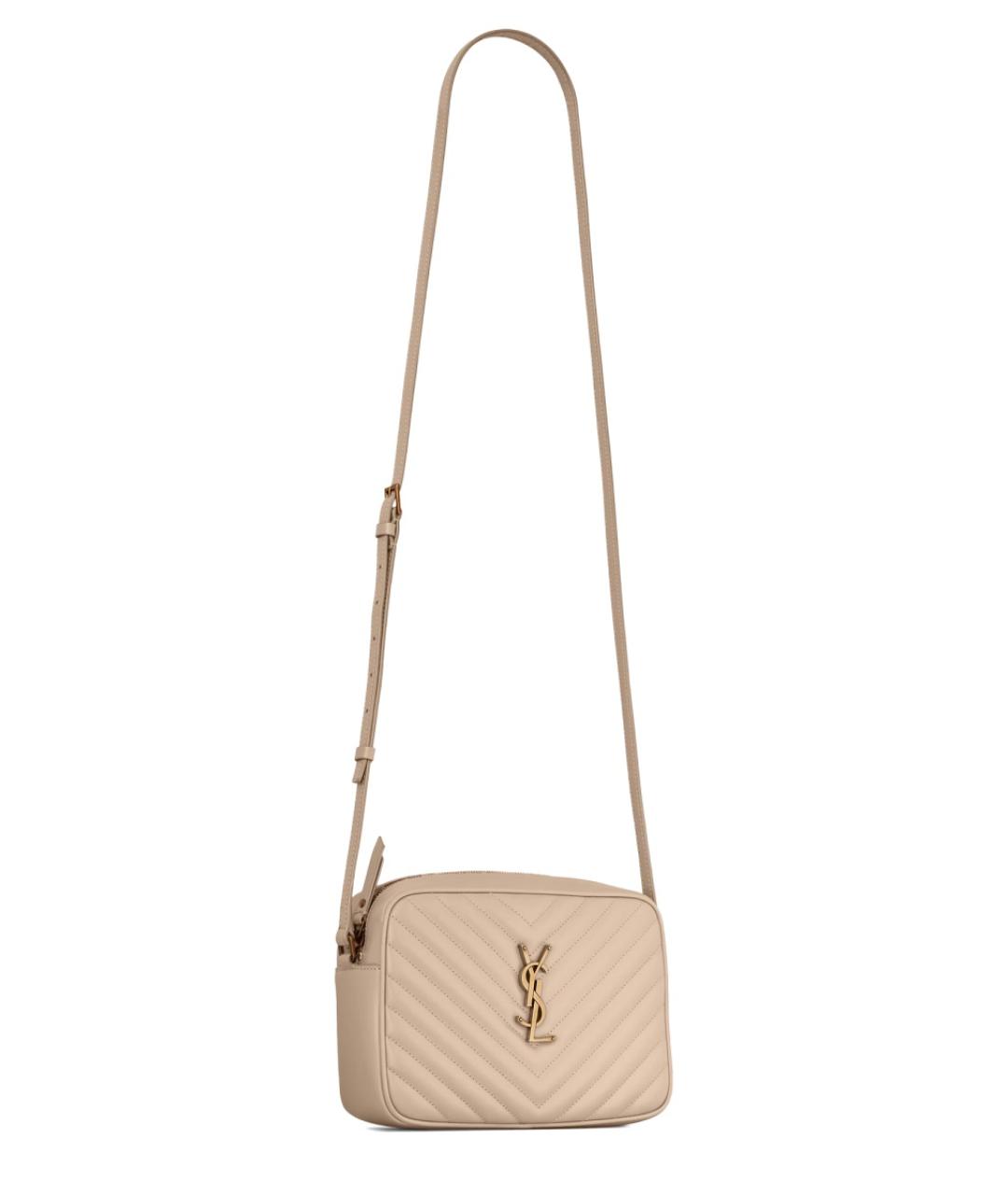 SAINT LAURENT Бежевая кожаная сумка через плечо, фото 2