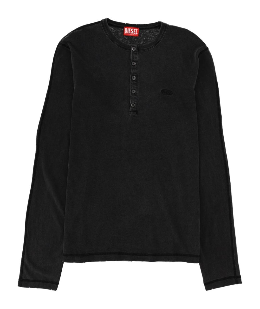 DIESEL Черное хлопковое поло с длинным рукавом, фото 1