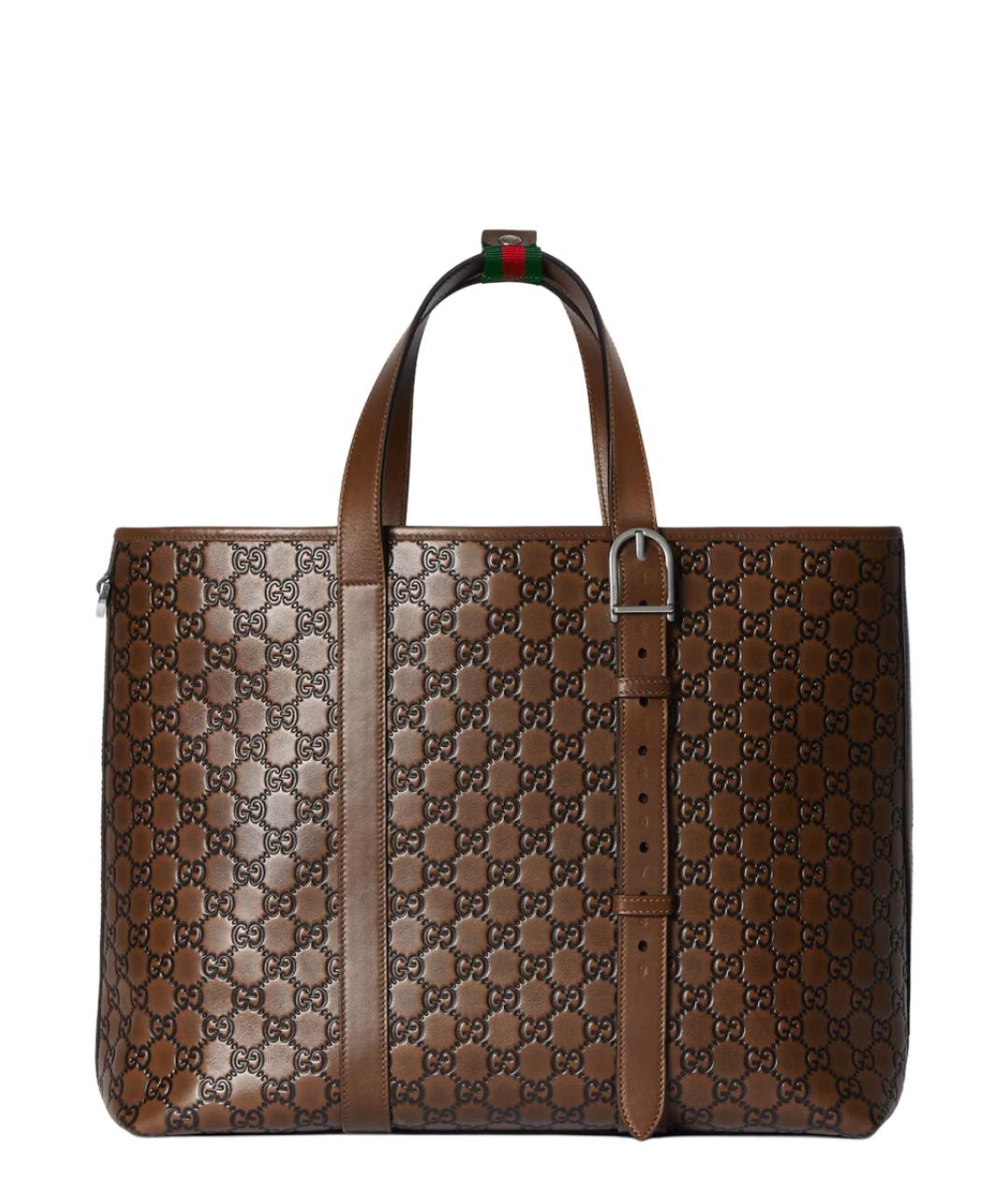 GUCCI Коричневая кожаная сумка тоут, фото 4