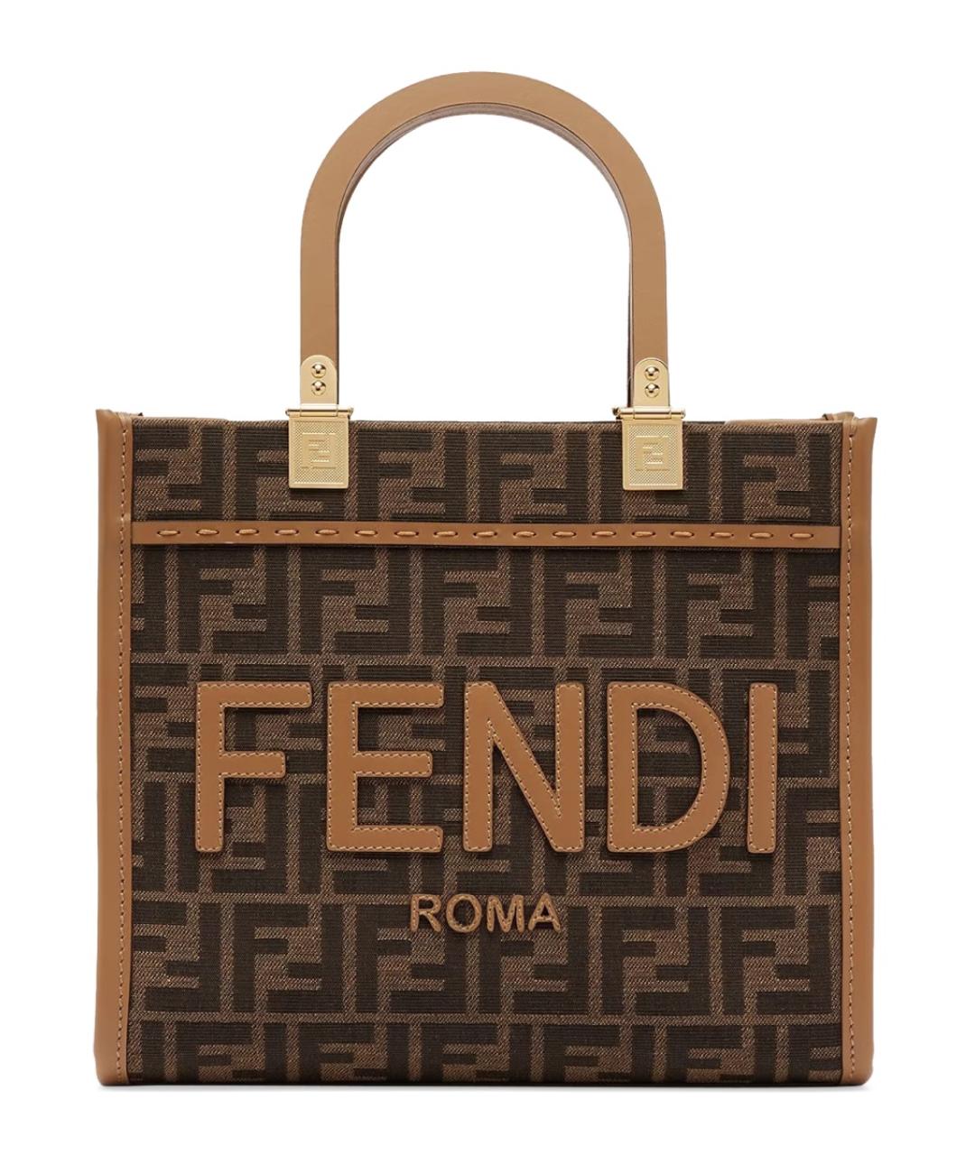 FENDI Коричневая синтетическая сумка тоут, фото 1