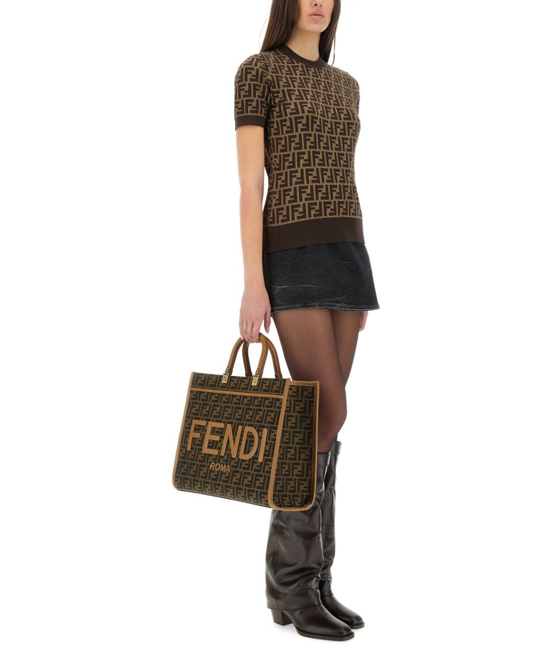 FENDI Коричневый хлопковый джемпер / свитер, фото 4