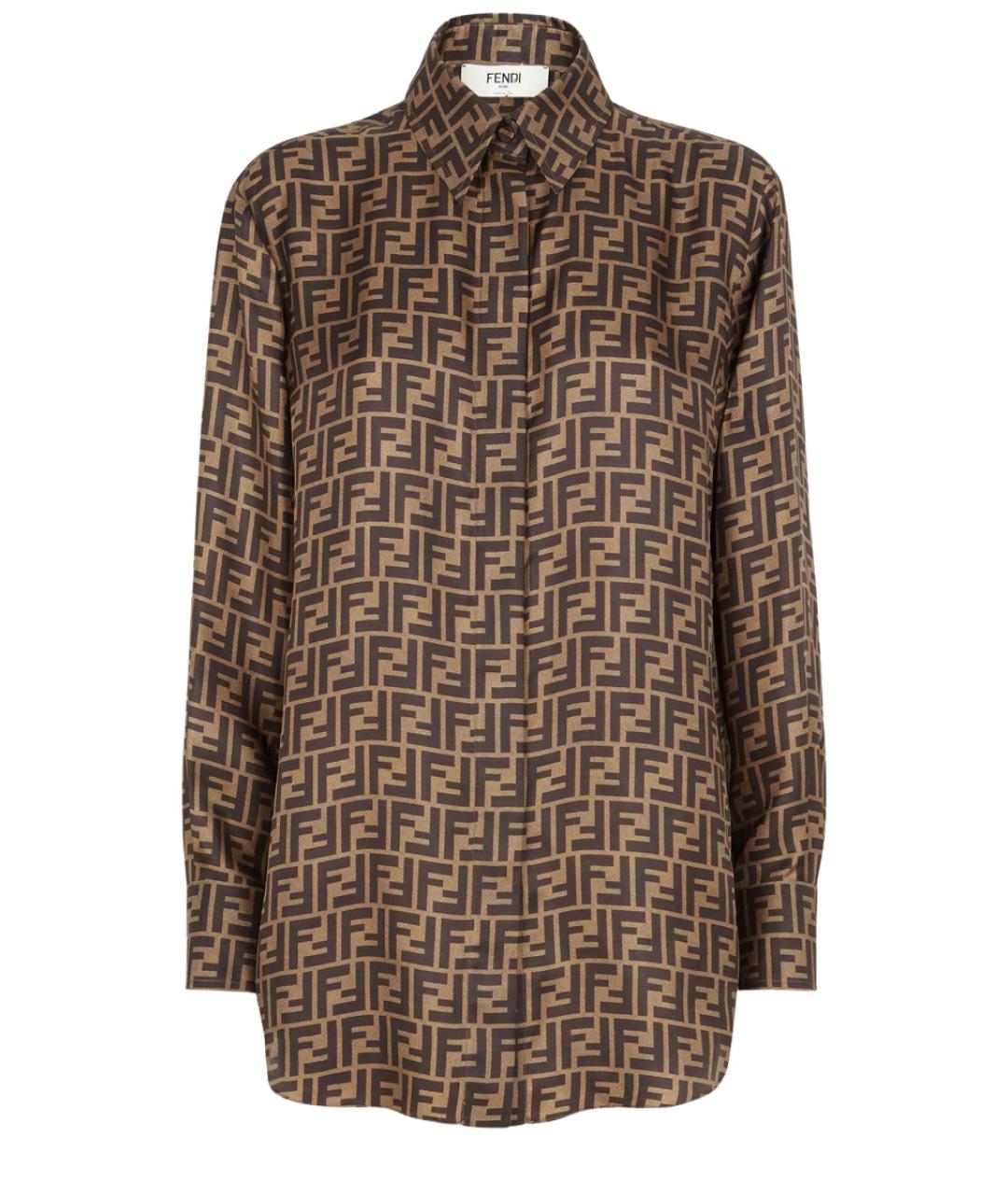 FENDI Коричневая шелковая рубашка, фото 1