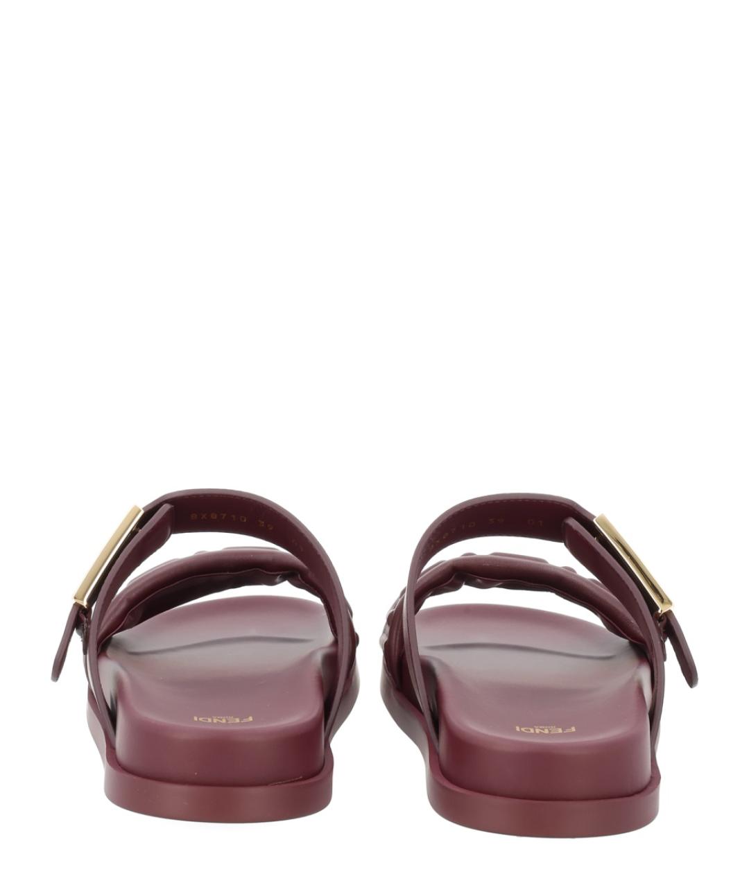 FENDI Бордовые кожаные сандалии, фото 4