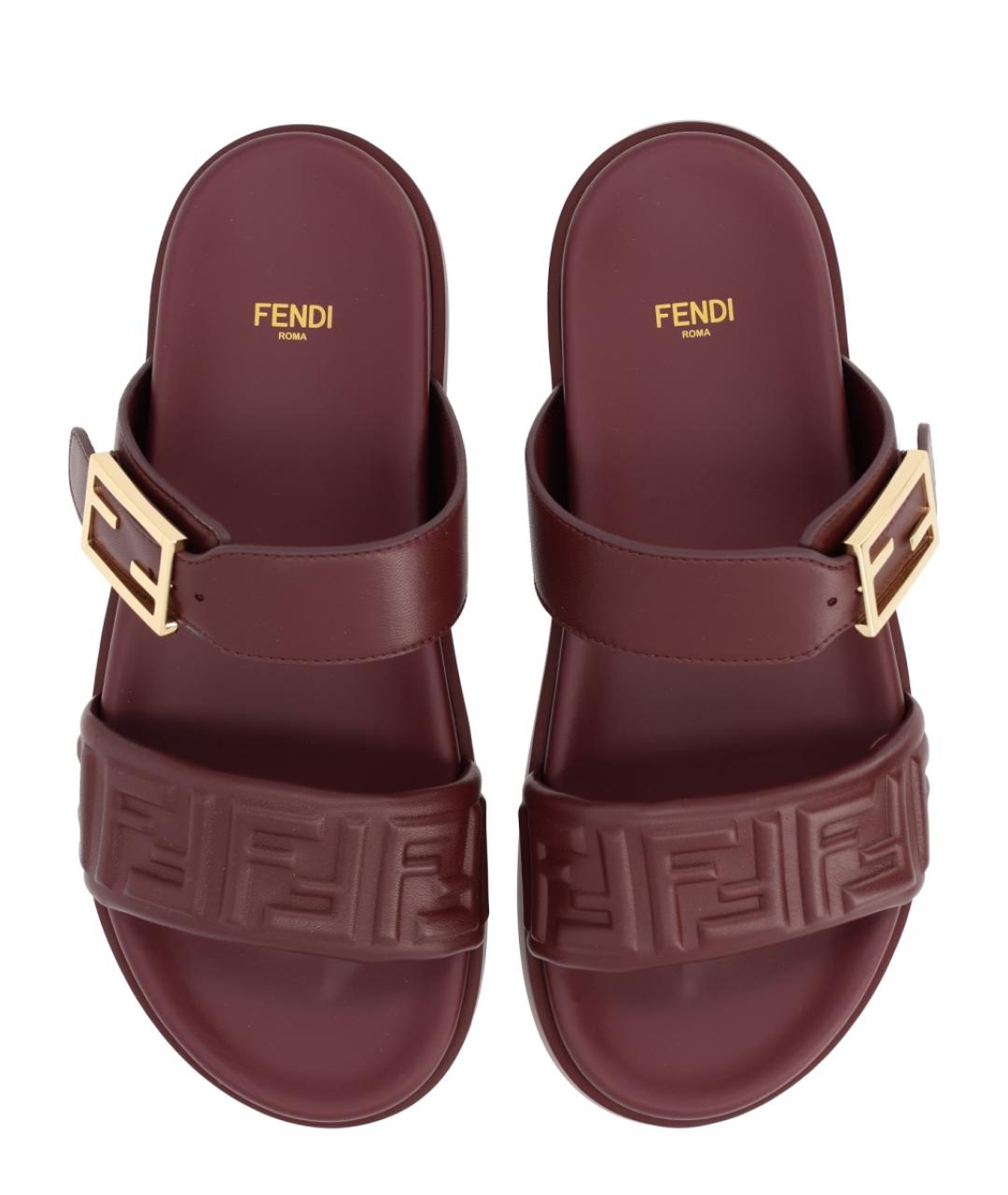 FENDI Бордовые кожаные сандалии, фото 5