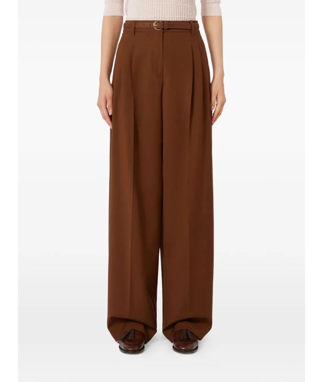 MAX MARA Коричневые шерстяные прямые брюки, фото 3