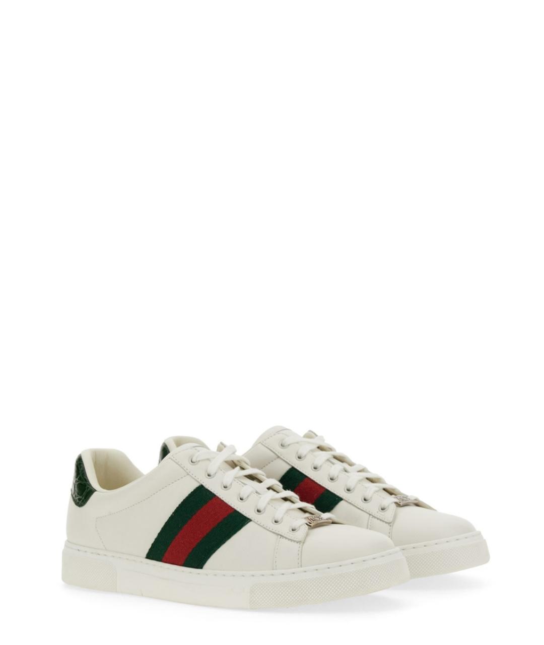 GUCCI Белые кожаные низкие кроссовки / кеды, фото 2