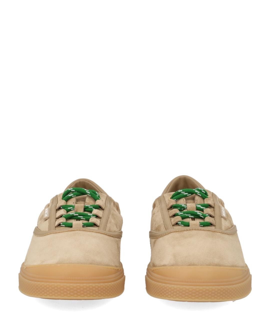 MONCLER Бежевые кожаные низкие кроссовки / кеды, фото 3
