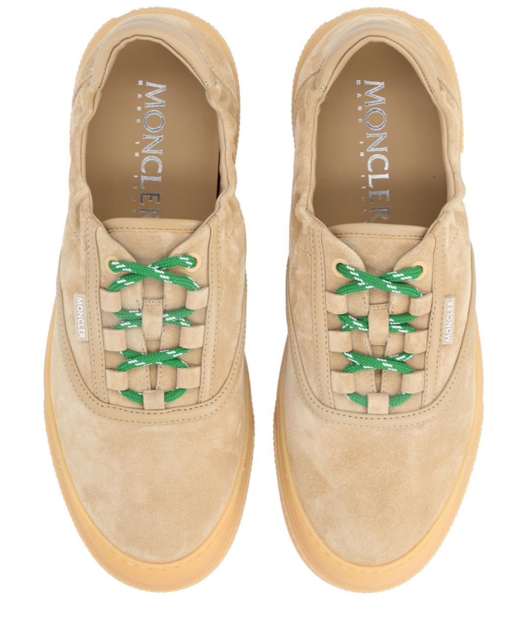 MONCLER Бежевые кожаные низкие кроссовки / кеды, фото 5